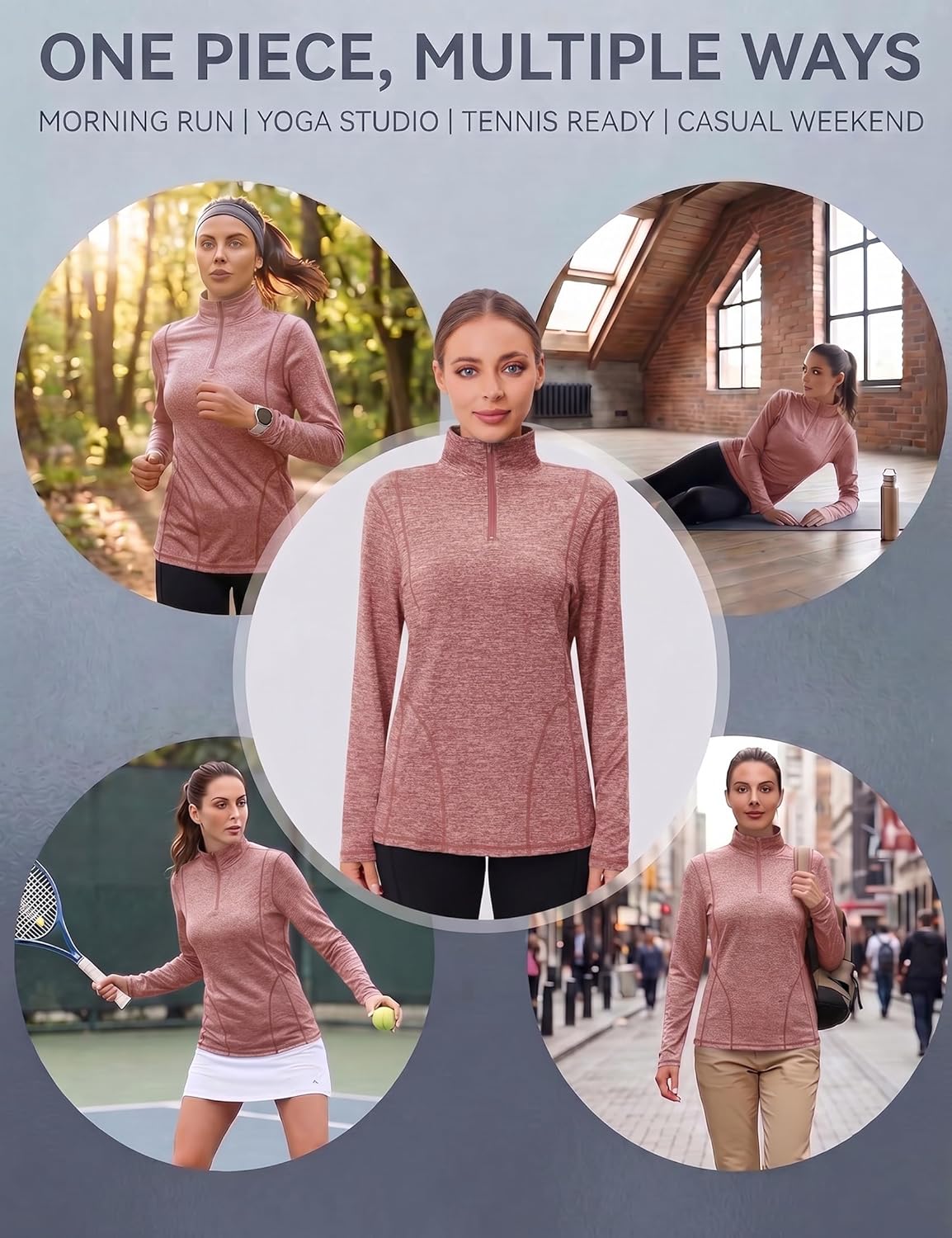Thumbnail 5 de Terecey Tee Shirt Sport Femme à manches longues avec 1/4 zip – haut running chaud et confortable