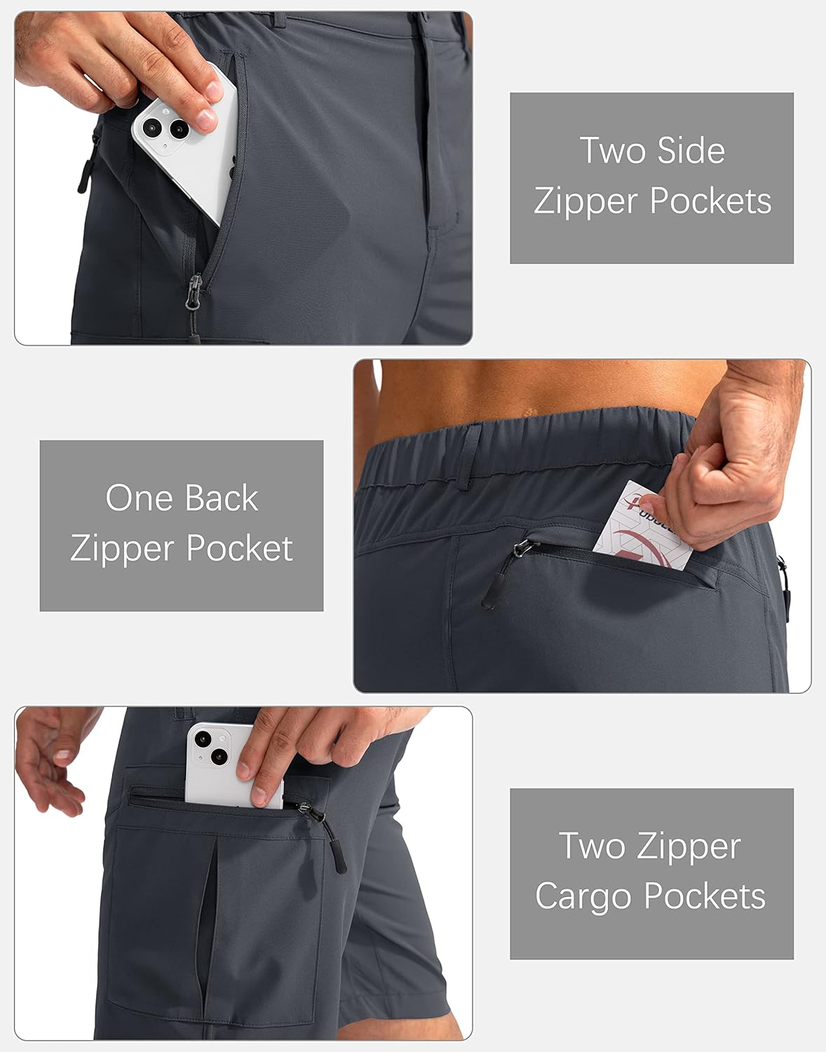 Thumbnail 3 de Pudolla Men’s Hiking Cargo Shorts with 5 Zipper Pockets (9/7/11 in Lightweight Outdoor Shorts)