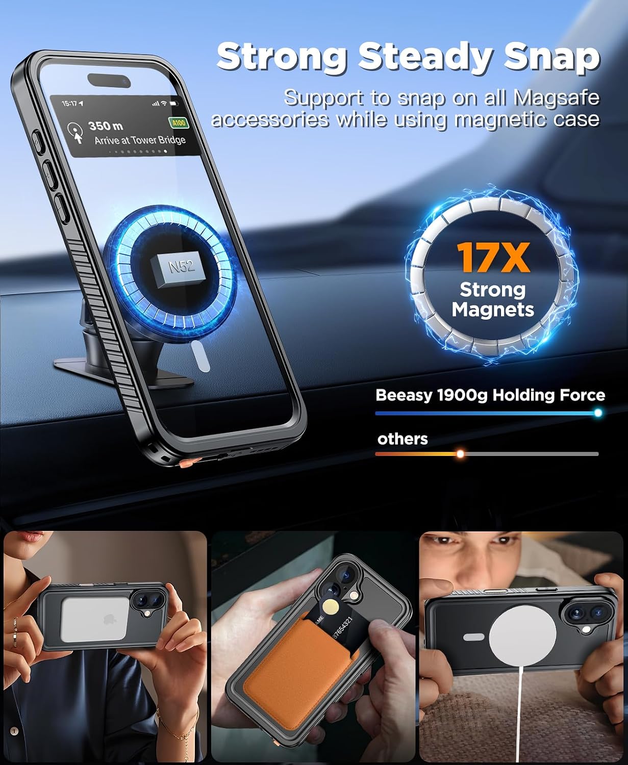 Detalle de Beeasy IP68 Waterproof MagSafe Case for iPhone 12 Mini — 360° Heavy Duty with Built-in Screen Protector