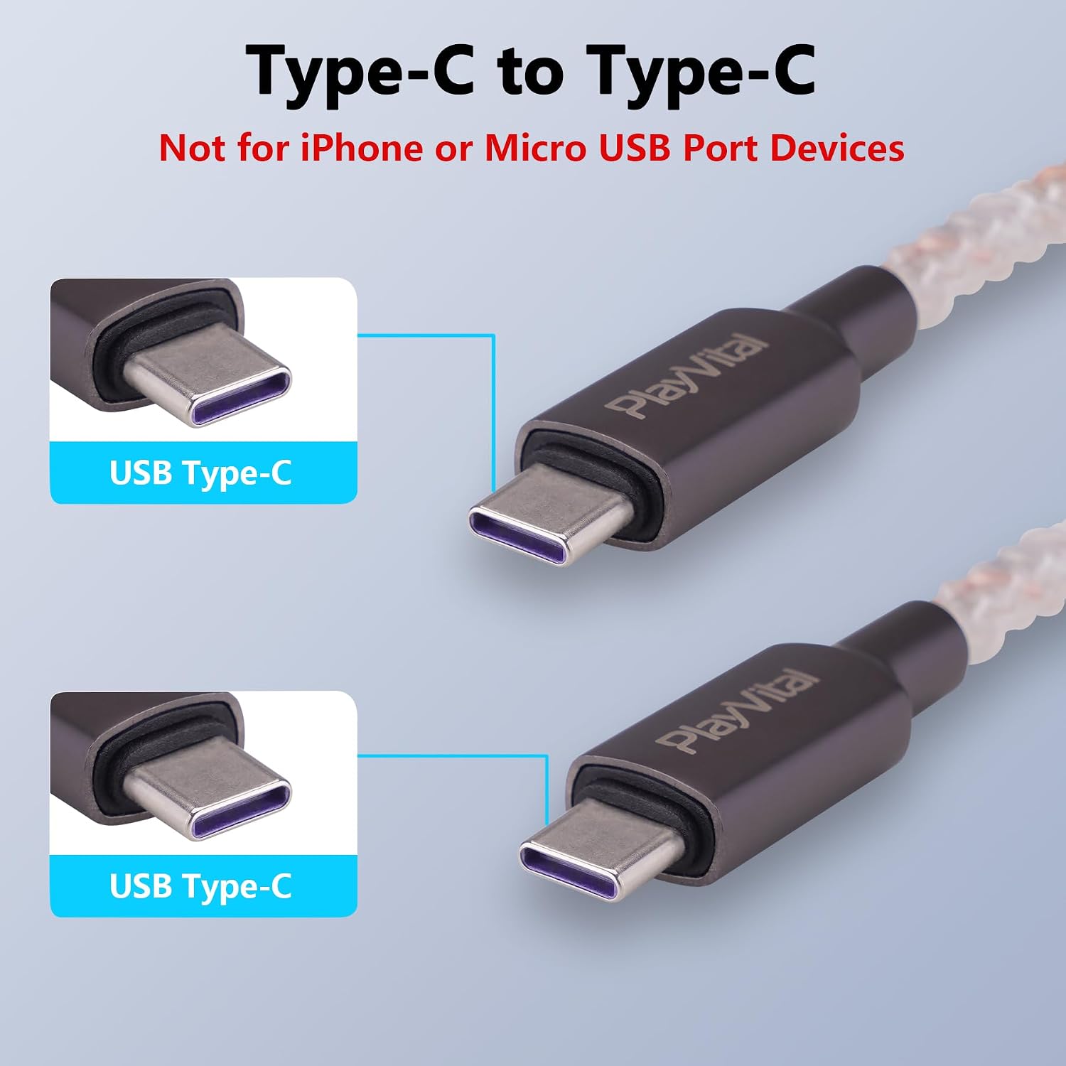 Detalle de playvital 6.56FT Illuminated Charging Cable (Type C to C) for PS5 Edge, Xbox controllers and Switch Pro