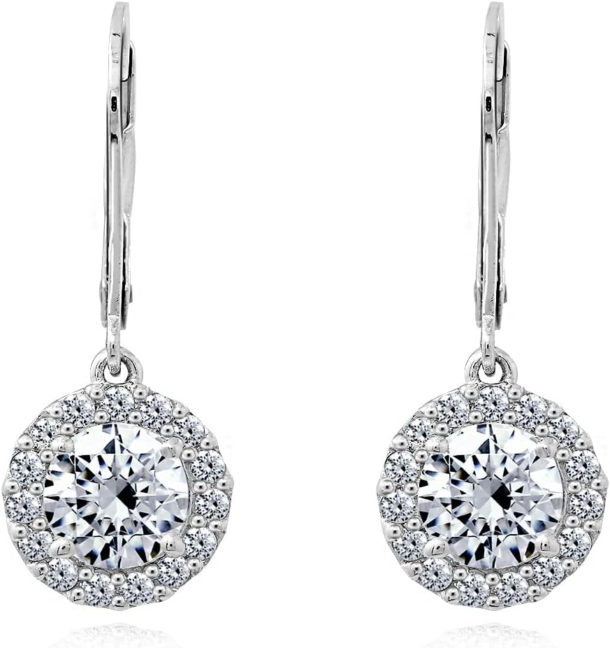 Thumbnail 1 de Sterling silver halo drop earrings 25mm