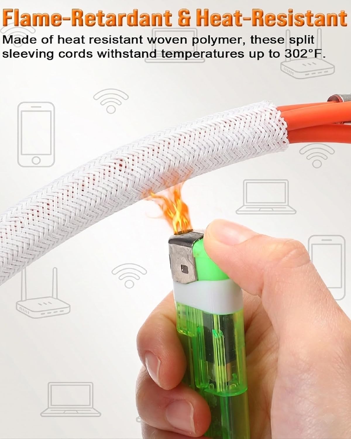 Detalle de WLEAD Split Cable Sleeve, 1/2-Inch, White Cord Protector