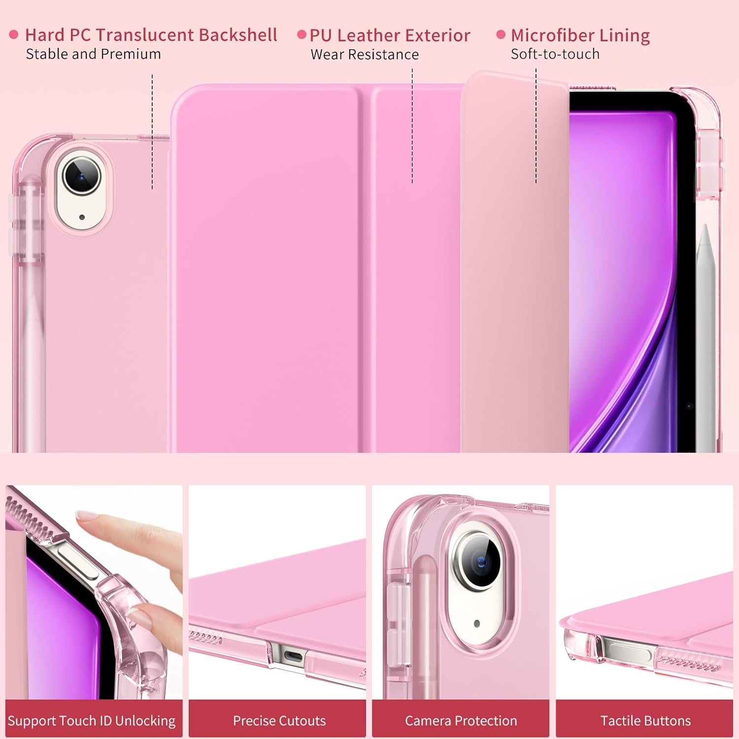 Thumbnail 2 de MoKo for iPad Air 13-Inch Case (M4/M3/M2) with Pencil Holder – Pink