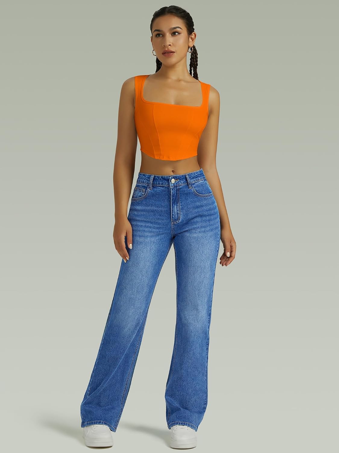Detalle de FUNUCA Women's Boyfriend Jeans, High-Rise Wide Leg in Stretch Denim