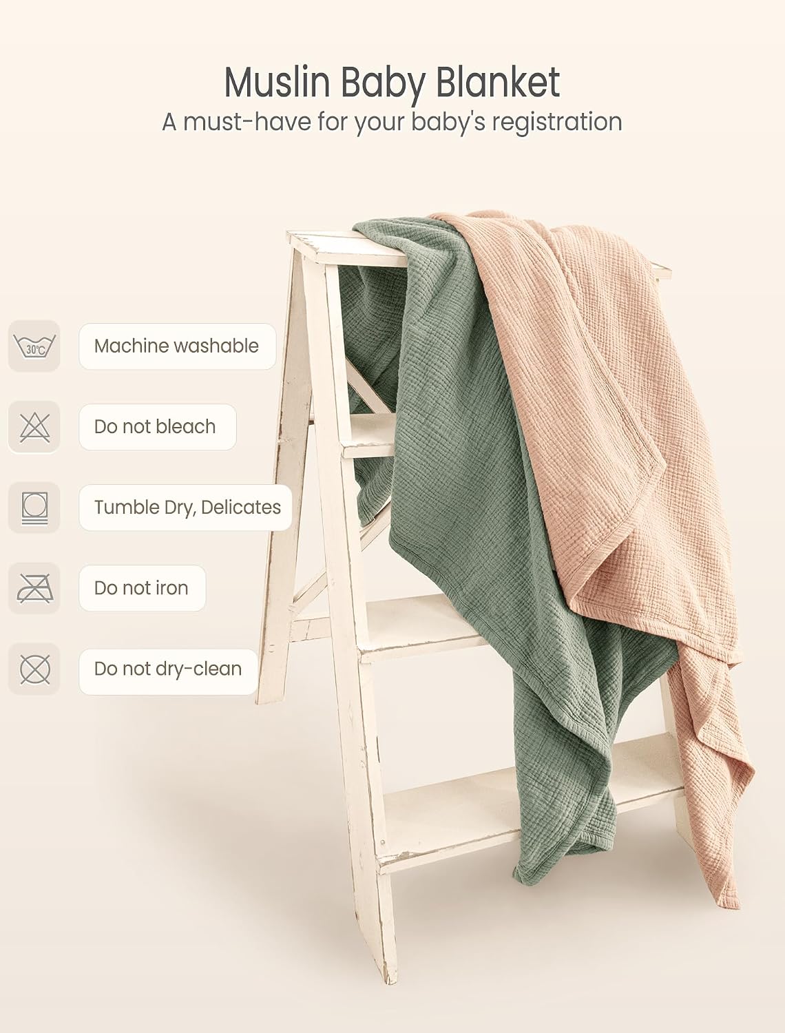 Detalle de Lulu moon Musselin Decke Baby 120x120 cm