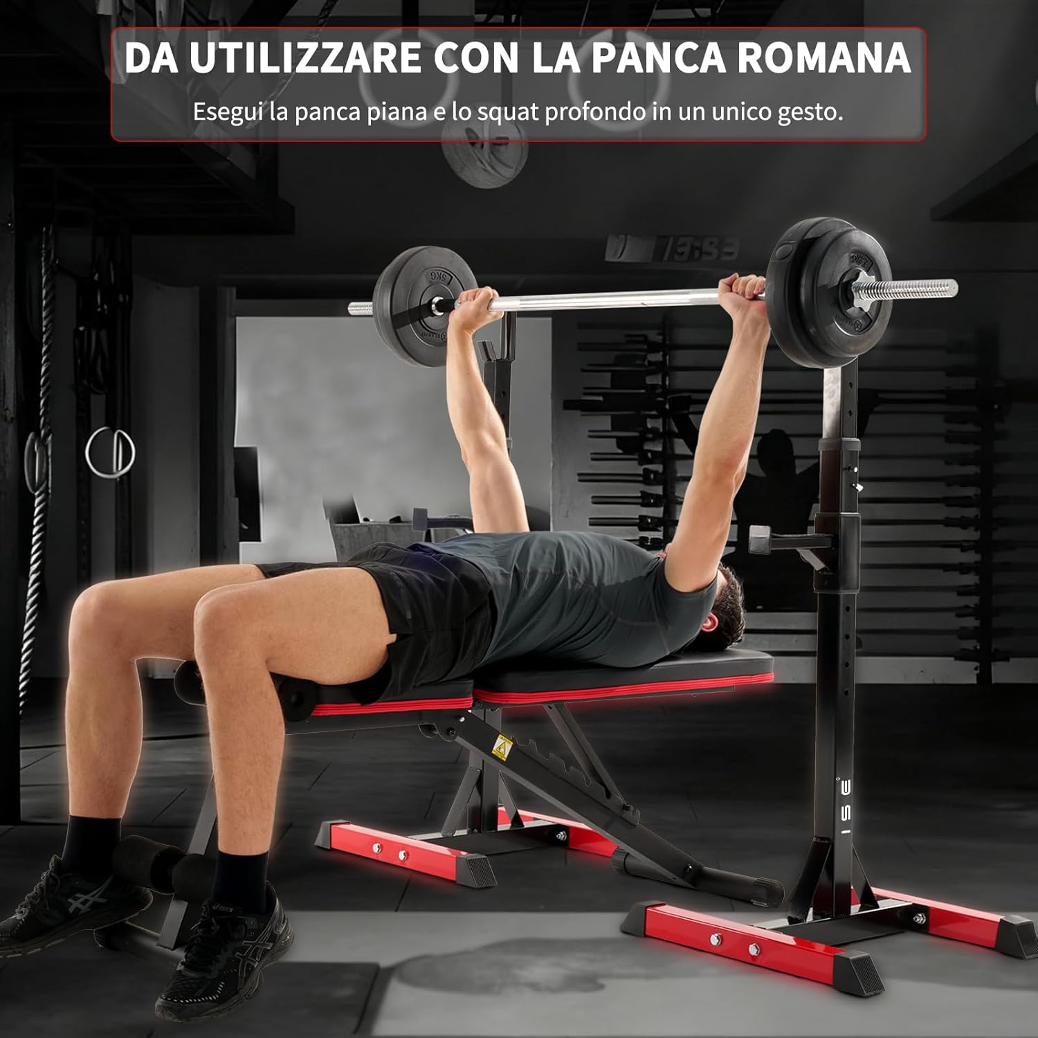 Detalle 2 de ISE Supporto Bilanciere Regolabile per Palestra a Casa 🏋