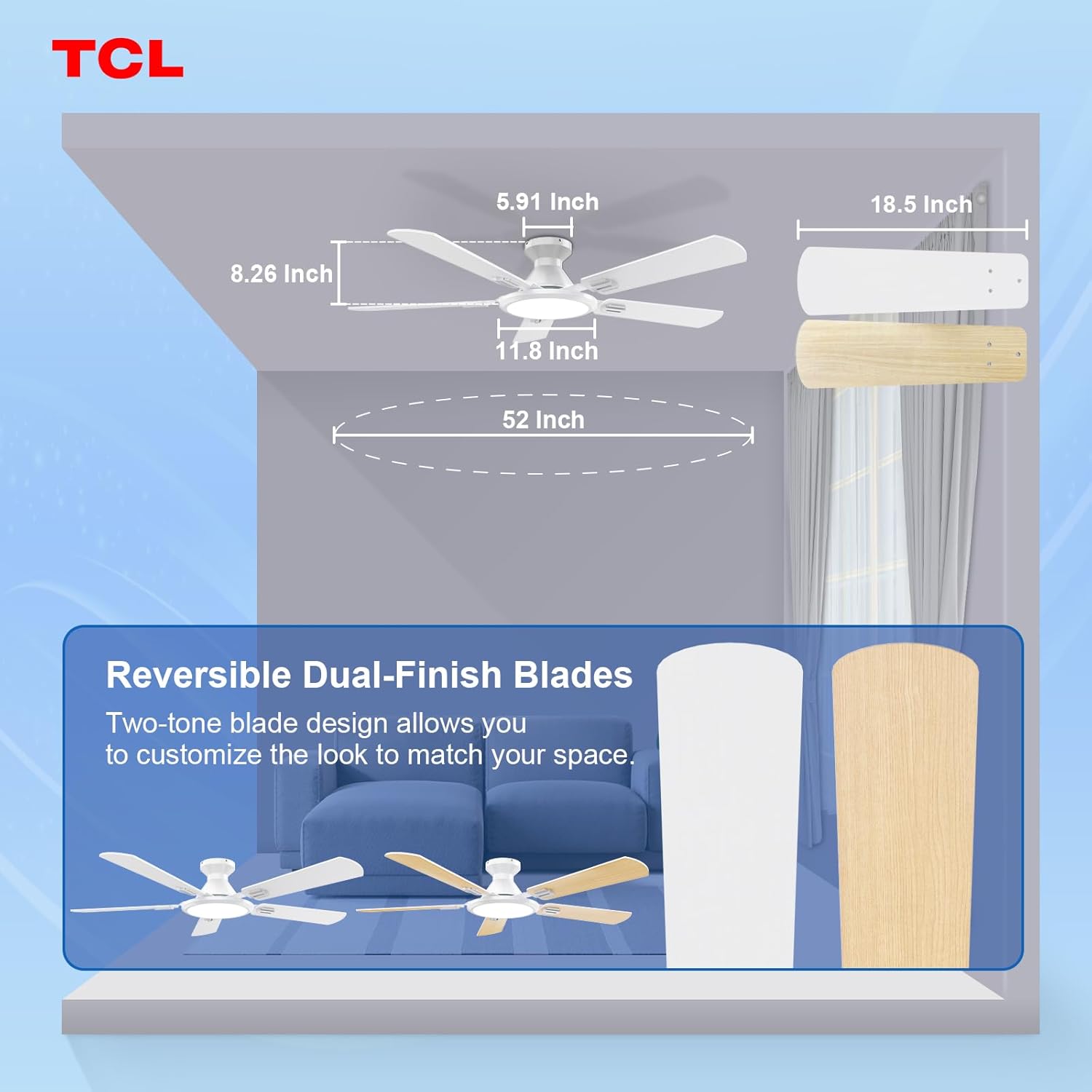 Thumbnail 6 de TCL 52" Low Profile Ceiling Fan with Light 🪄