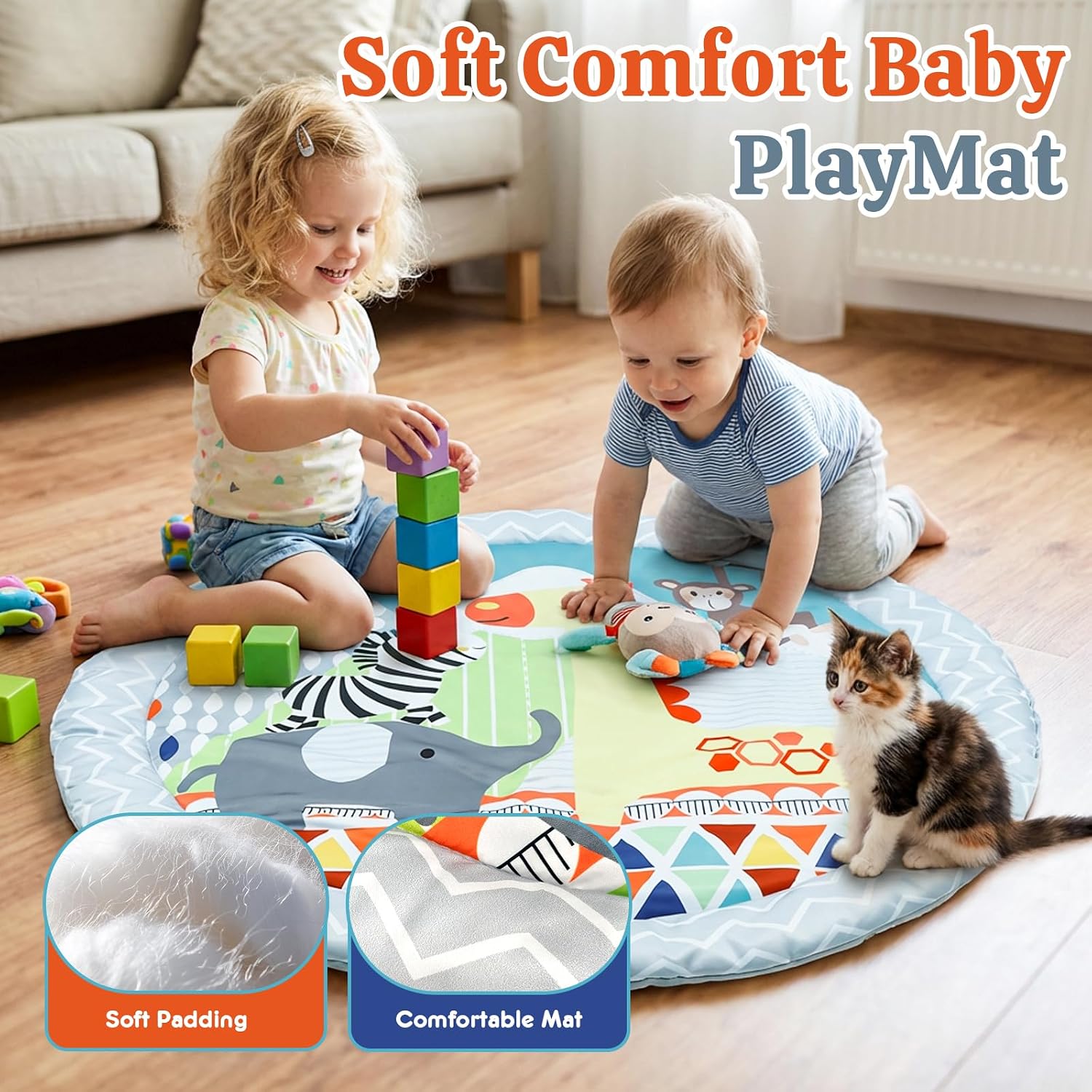 Detalle de Baby Play Mat & Gym for 0-18 Months: 5 Detachable Toys, Premium Fabrics