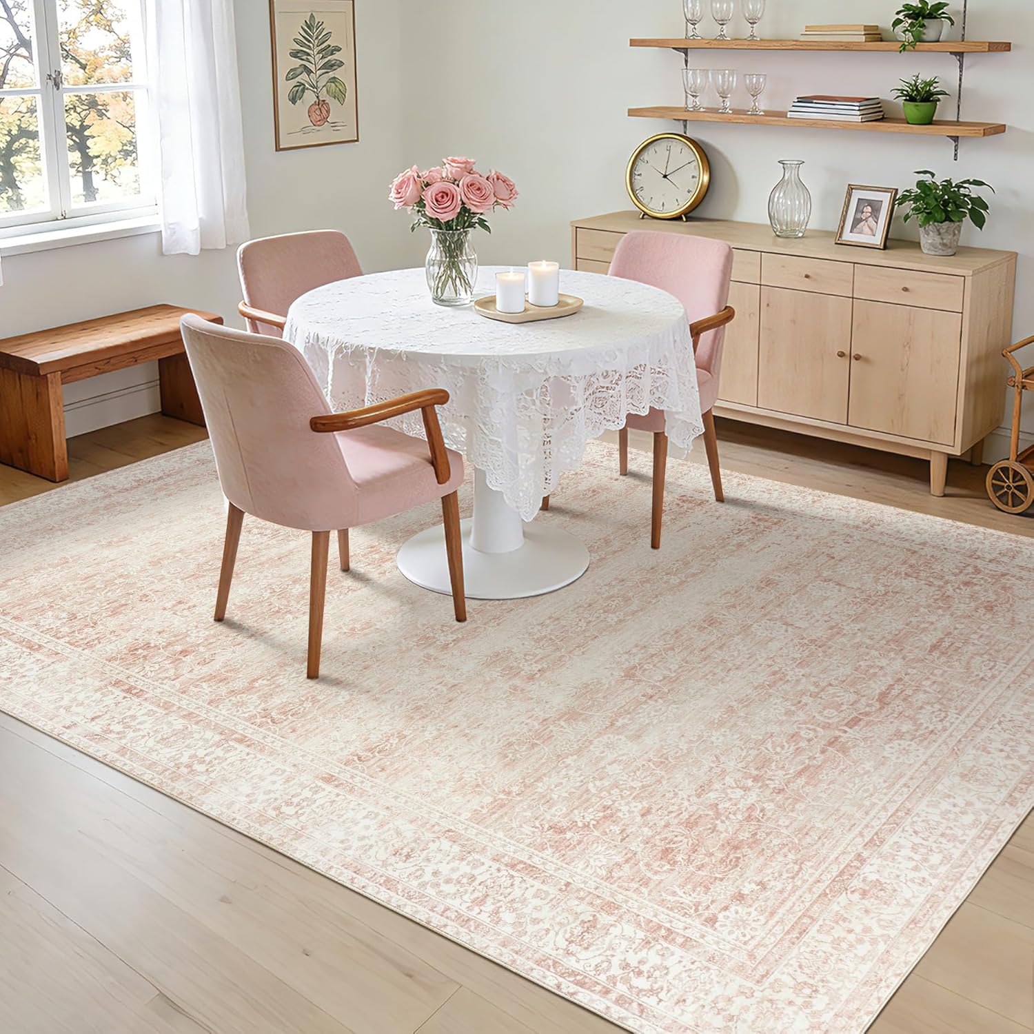 Thumbnail 6 de BILEEHOME Light Pink 6x9 Vintage Distressed Area Rug (Low Pile, Machine Washable)
