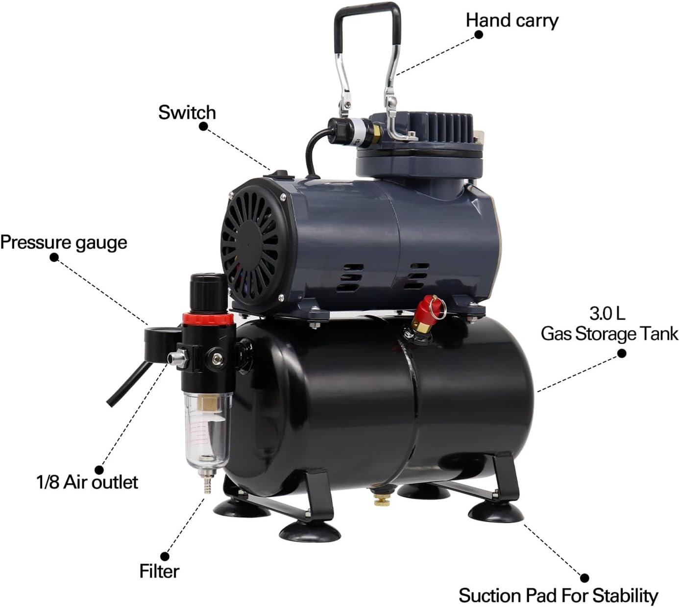 Thumbnail 1 de Airbrush Paint Kit AS186: 3L Tank, Two Double-Action Airbrushes & Quiet High-Pressure Compressor