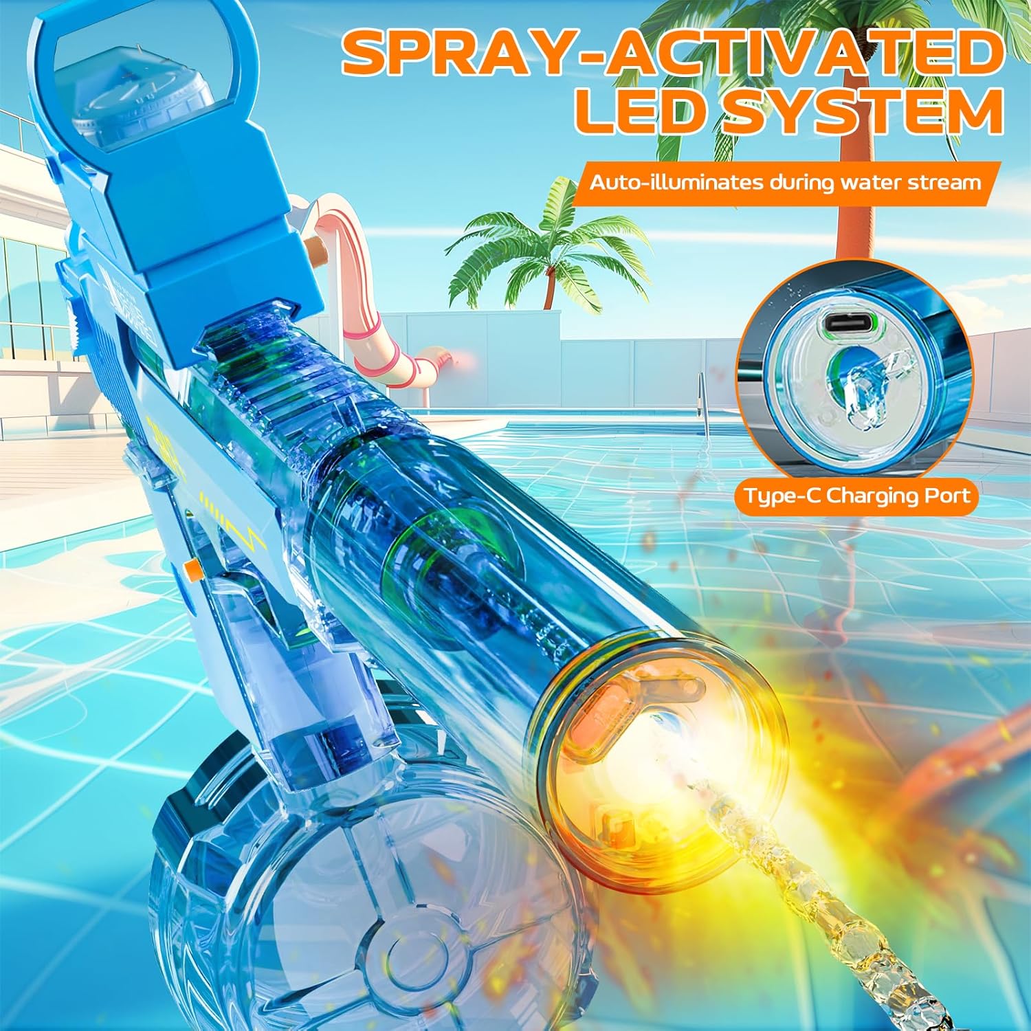 Detalle de Electric Water Gun for Adults & Kids (2 Pack) with LED Glow — Transparent Black & Blue