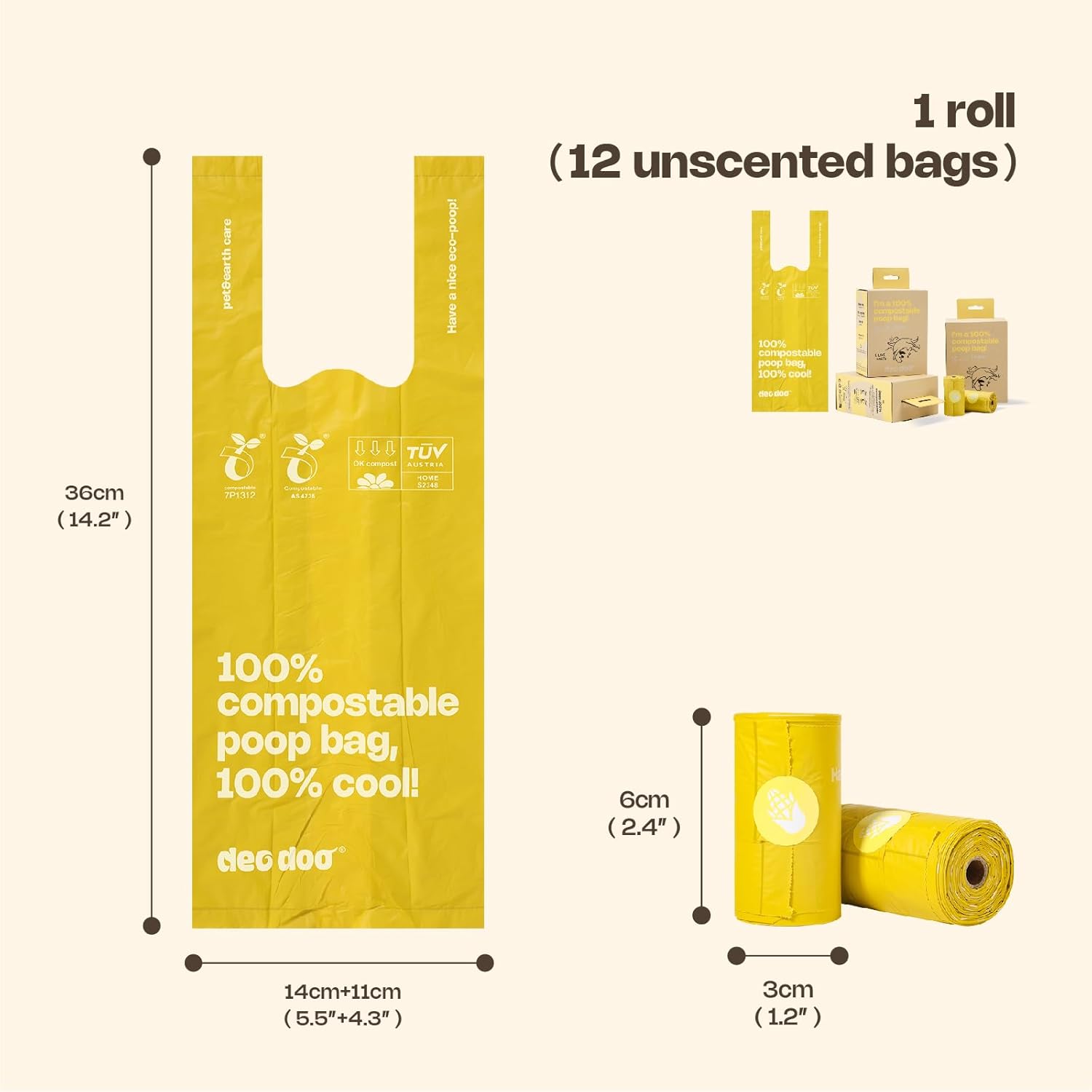 Detalle de Dog Poop Bags Rolls 144 Compostable Waste Bags