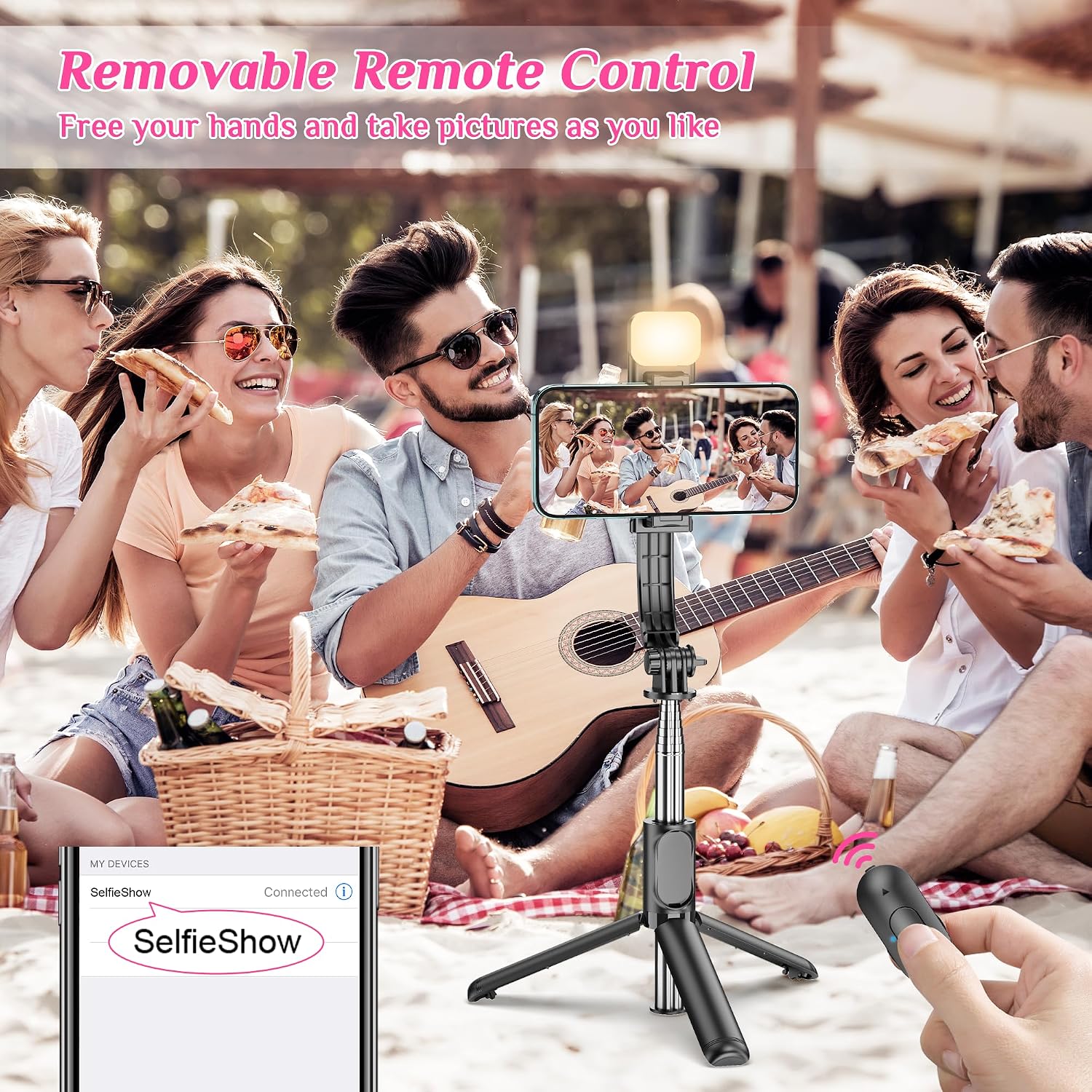 Detalle de SelfieShow Q01SBLACK Selfie Stick Tripod with Fill Light and Remote