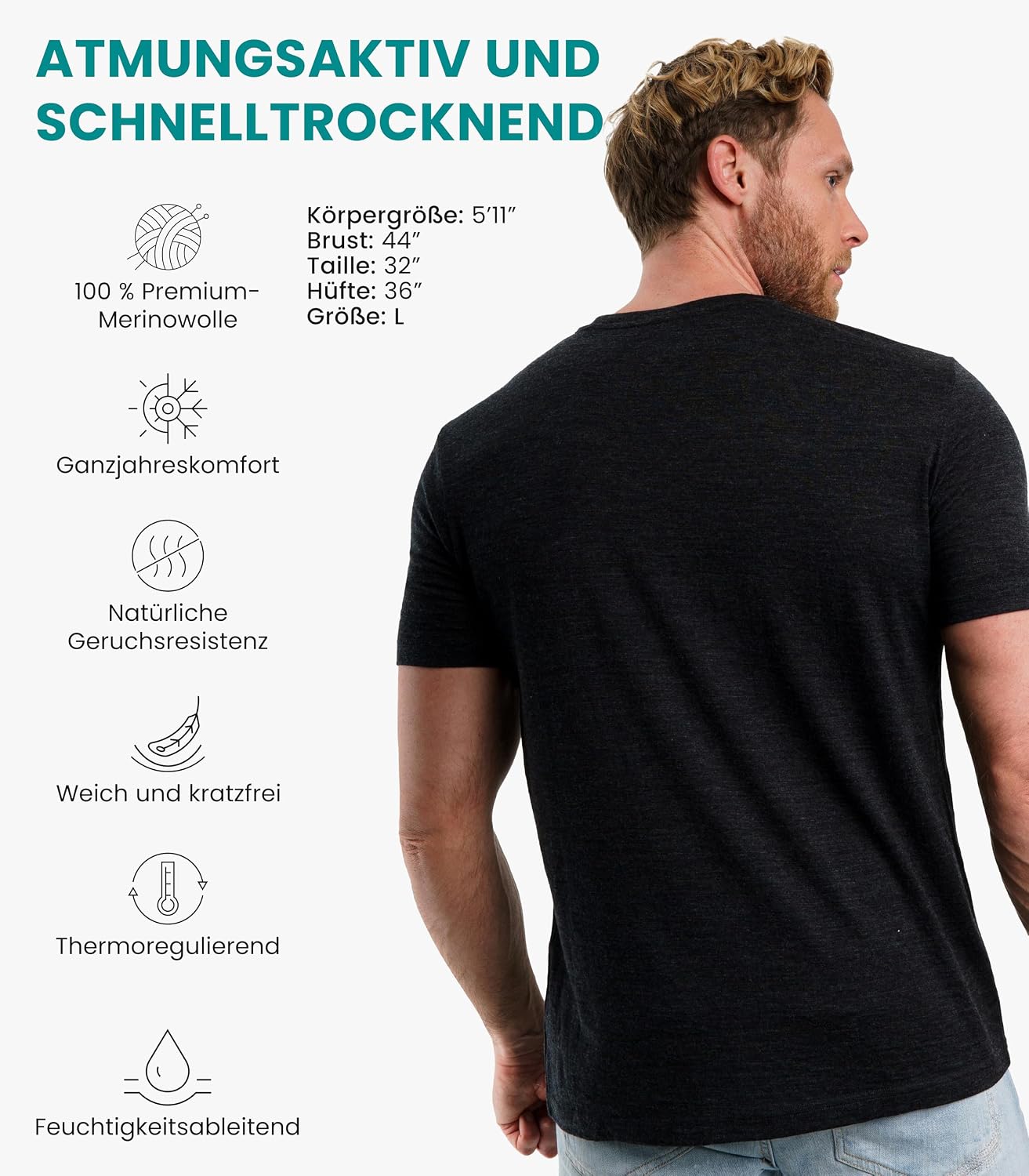 Detalle de Merino.tech Merino Wool T-Shirt 165 g/m²