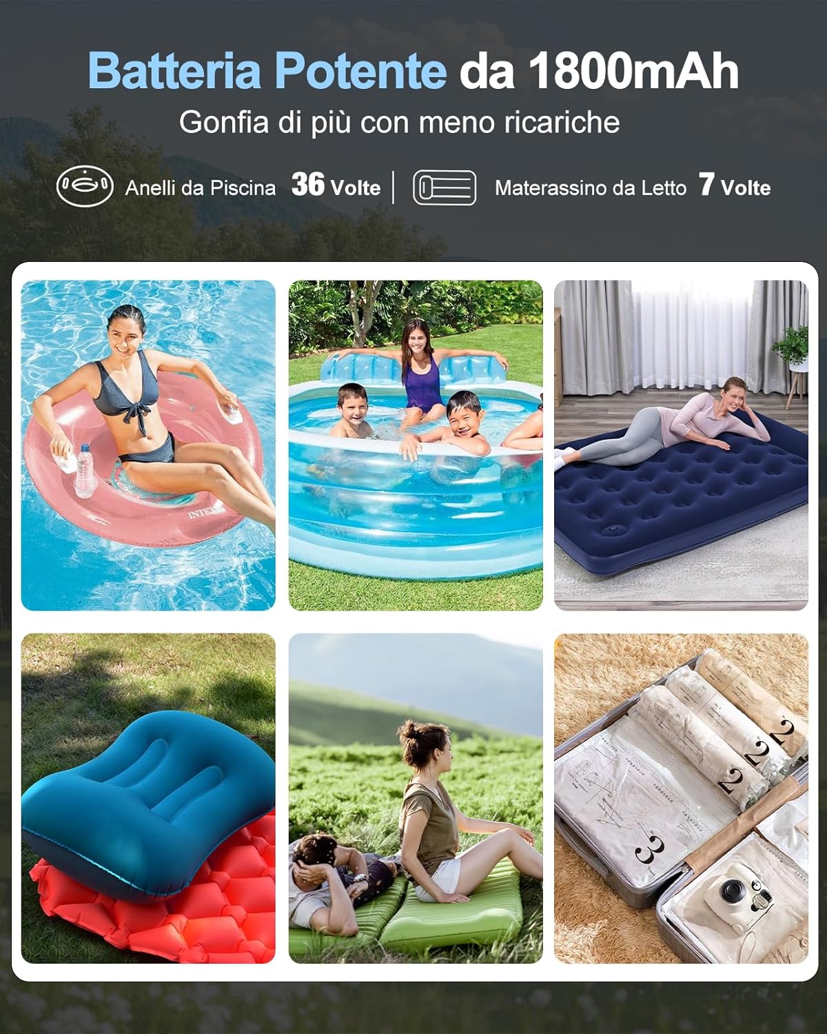 Thumbnail 5 de Pompa ad aria elettrica portatile iyes.top con batteria per materassi e gonfiabili