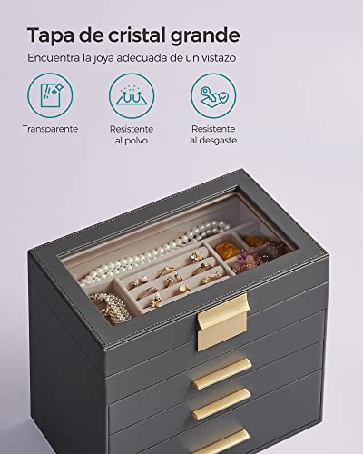 Thumbnail 2 de SONGMICS Colección GISELLA — Caja de Joyas 4 Niveles, gran capacidad en gris pizarra y dorado (JBC161C01)