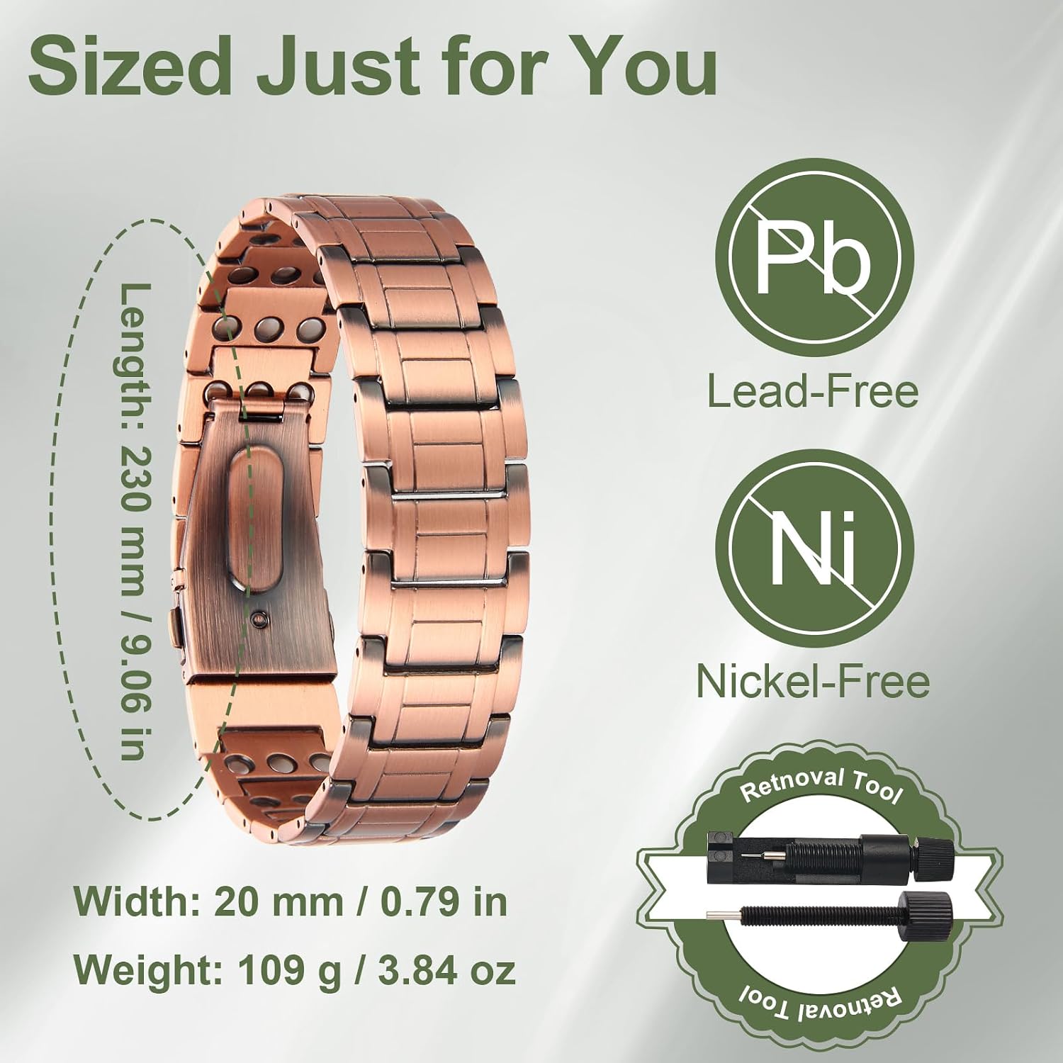 Detalle de MagEnergy 99.99% Copper Bracelet for Men with Ultra Strong Magnets