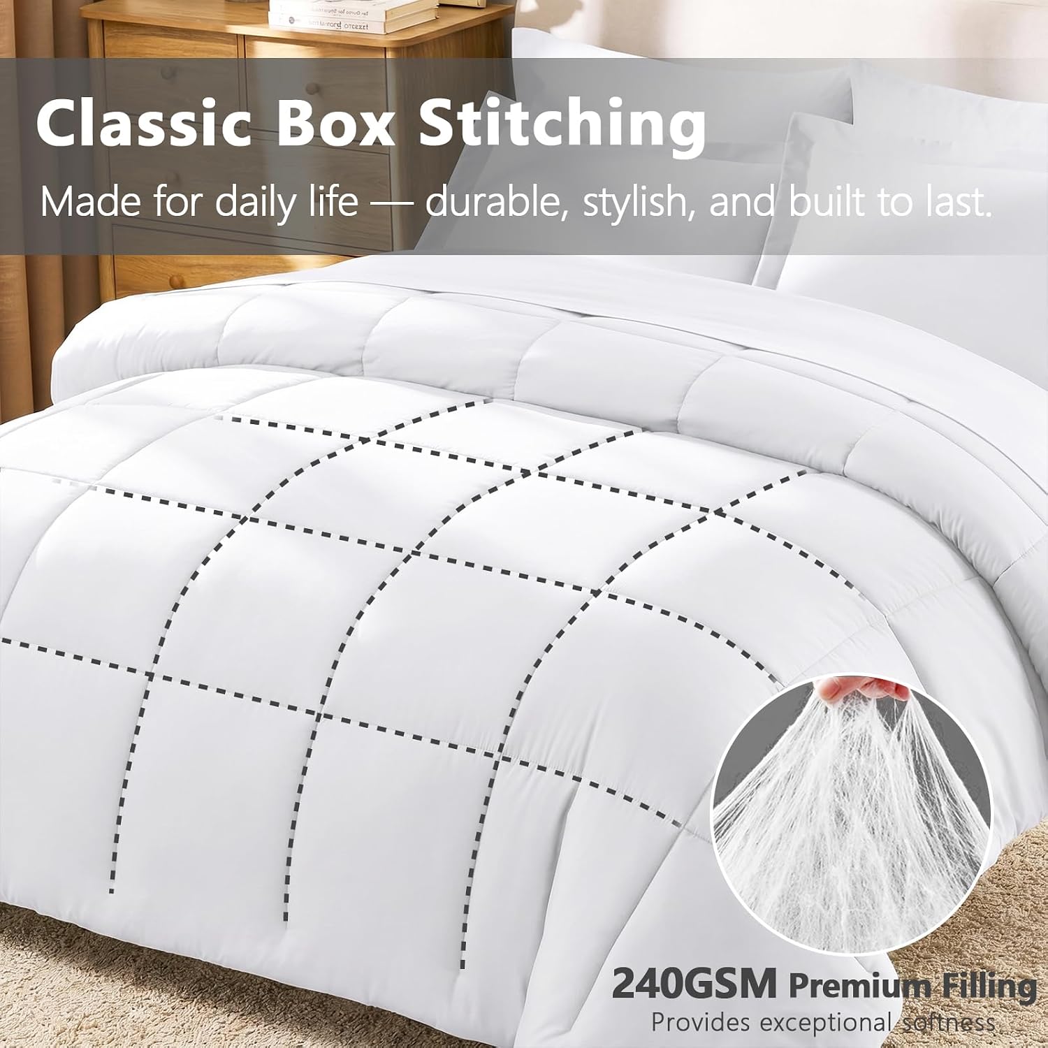 Thumbnail 3 de CozyLux Twin XL Comforter Set White – 5-Piece All-Season Bedding in a Bag