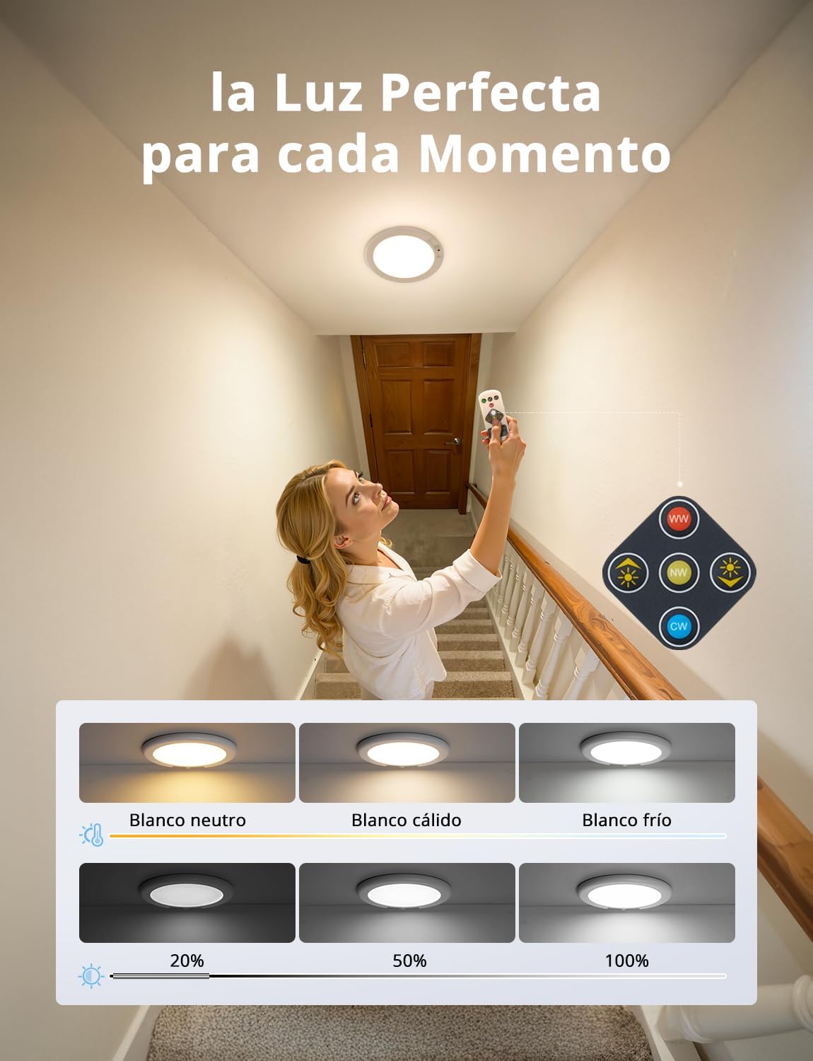 Thumbnail 6 de Combuh Luz sin Electricidad: Lá,mpara LED de Techo para Baño con Batería 6000 mAh y Mando
