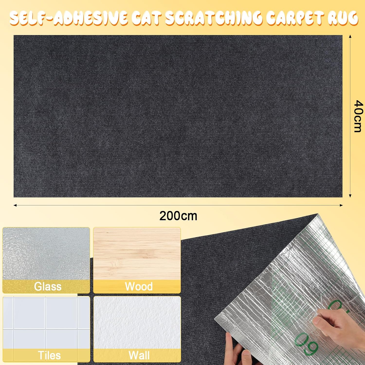 Detalle 2 de Yokuni Kratzmatte Katze 200 cm x 40 cm – Selbstklebend, flexibel zuschneidbar