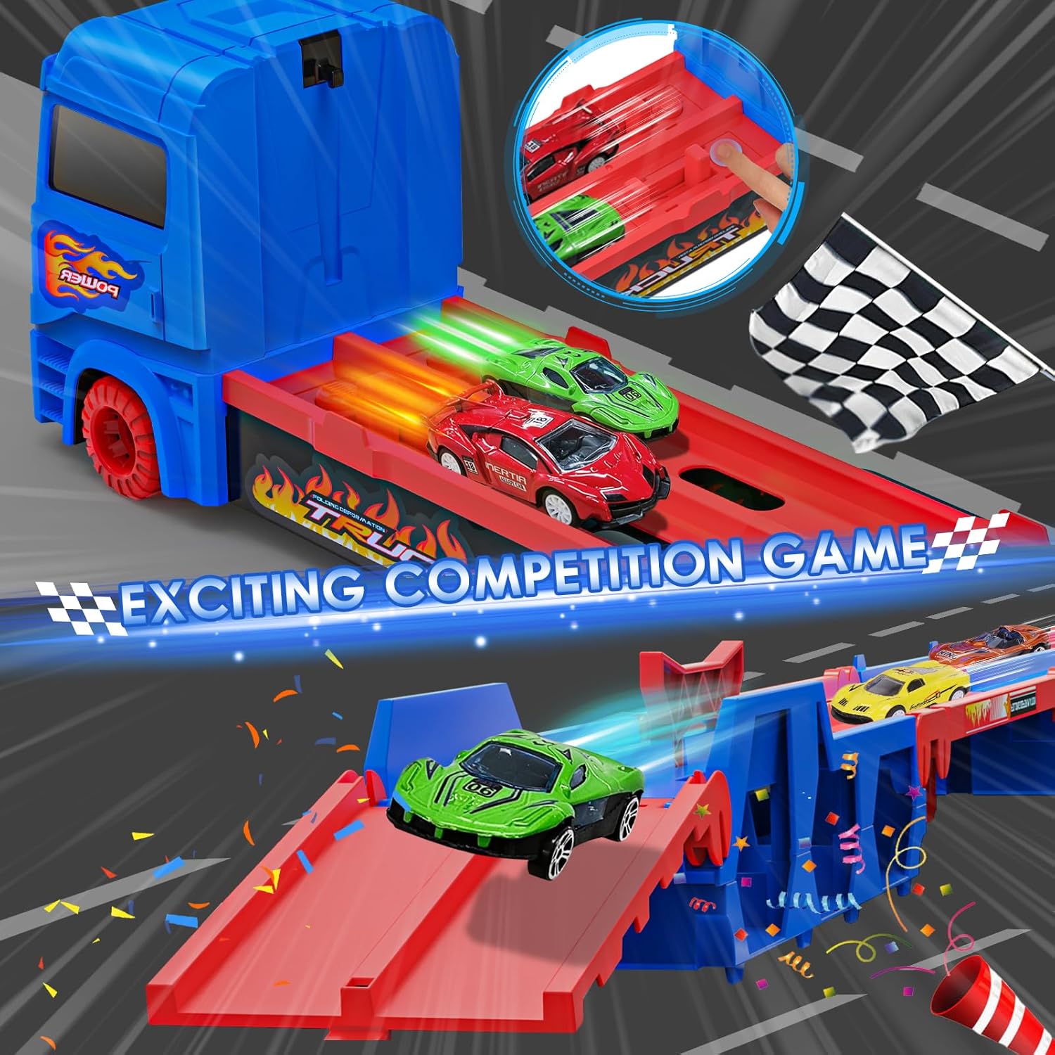 Detalle de Carrier Truck Toys 65-inch Foldable Transporter with 10 Cars 🚚