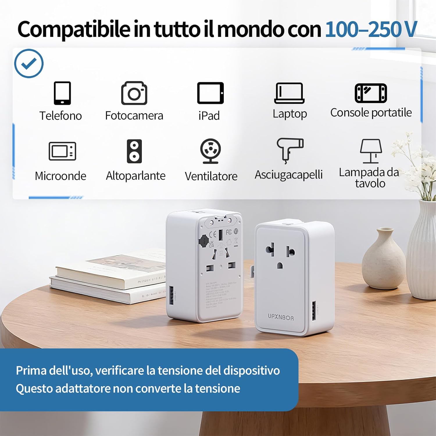 Thumbnail 6 de UPXNBOR Nuovo 2026 Adattatore Universale da Viaggio Ultra Sottile: 1 USB-A e 2 USB-C, protezione fusibile e compatibilità globale