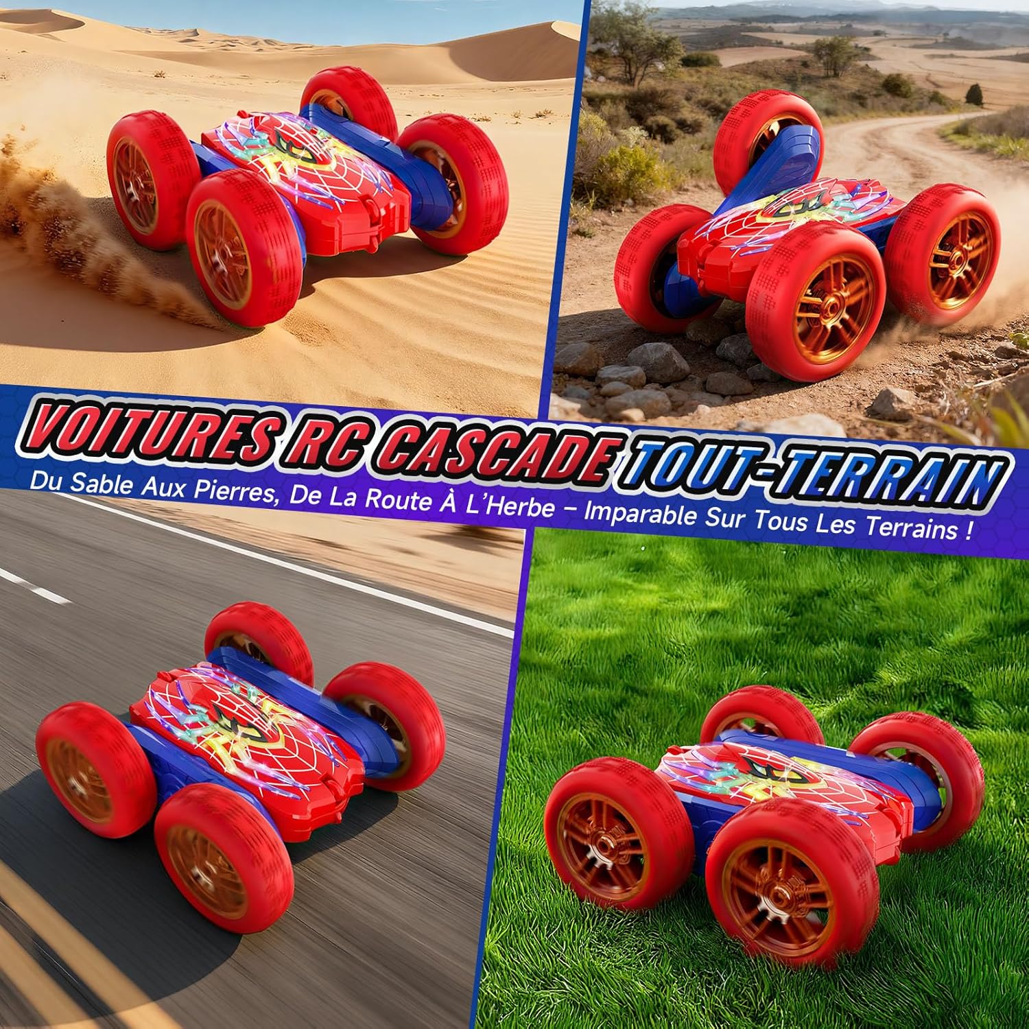 Thumbnail 5 de Voiture Télécommandée Enfant 2.4GHz 4WD Stunt Monster Truck — LED et flips 360°