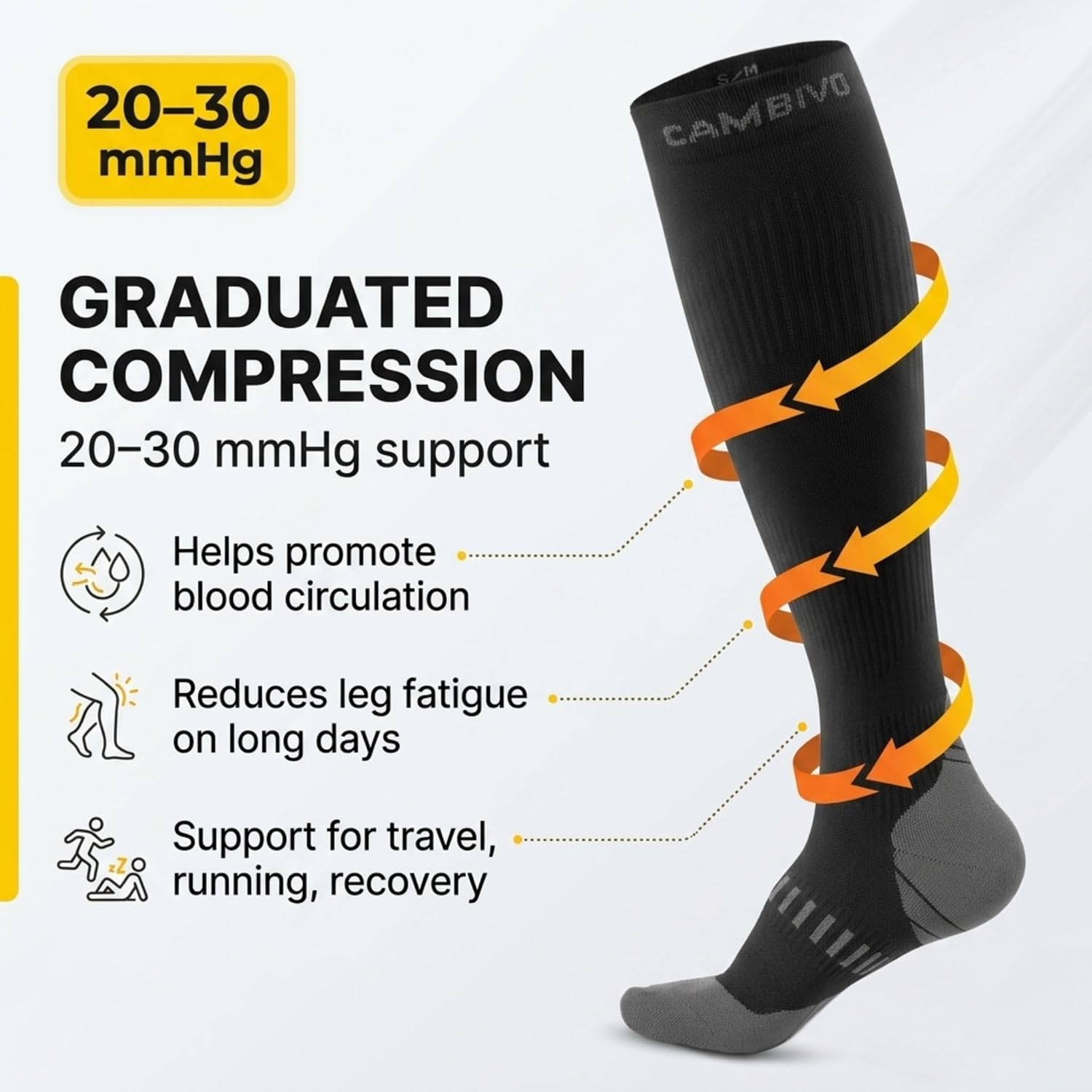 Thumbnail 1 de CAMBIVO 20-30 mmHg Graduated Compression Flight Socks (2 Pairs) for Men and Women