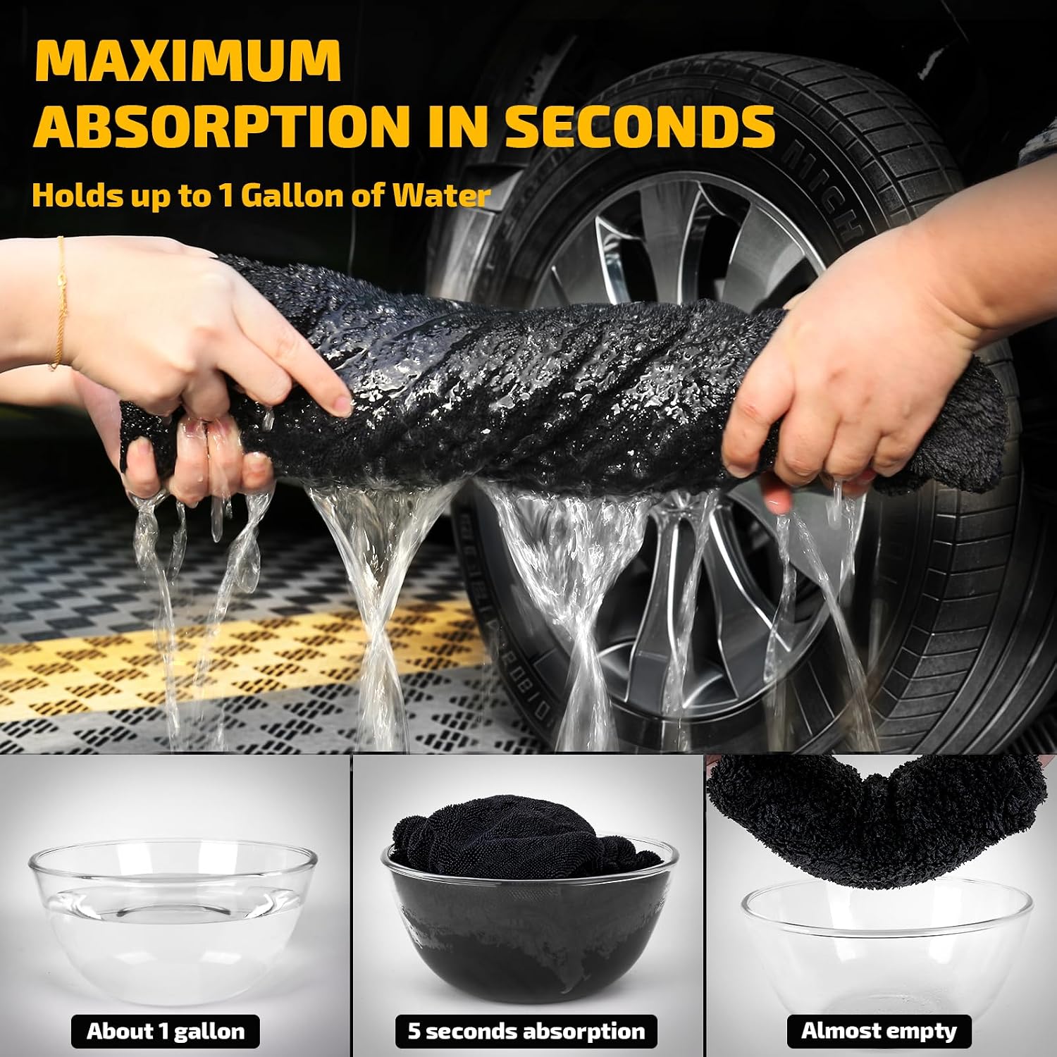 Detalle de SMINDER 2-Pack Car Drying Towels 1200 GSM, 36 x 24 inches - Edgeless, Scratch-Free, Ultra Absorbent Microfiber