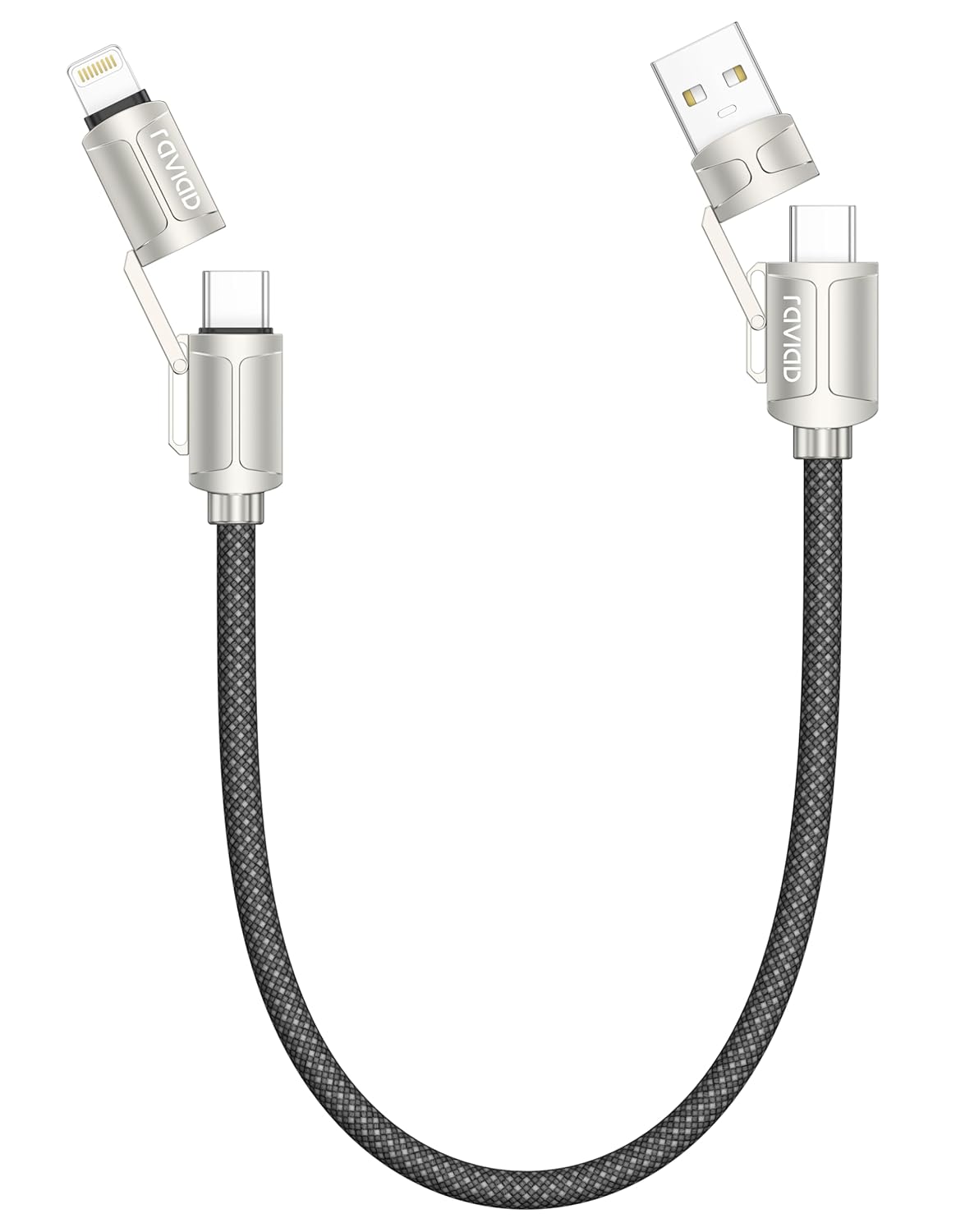 RAVIAD Câble Multi USB 4-en-1 50 cm – Charge et synchronisation universelles en nylon tressé