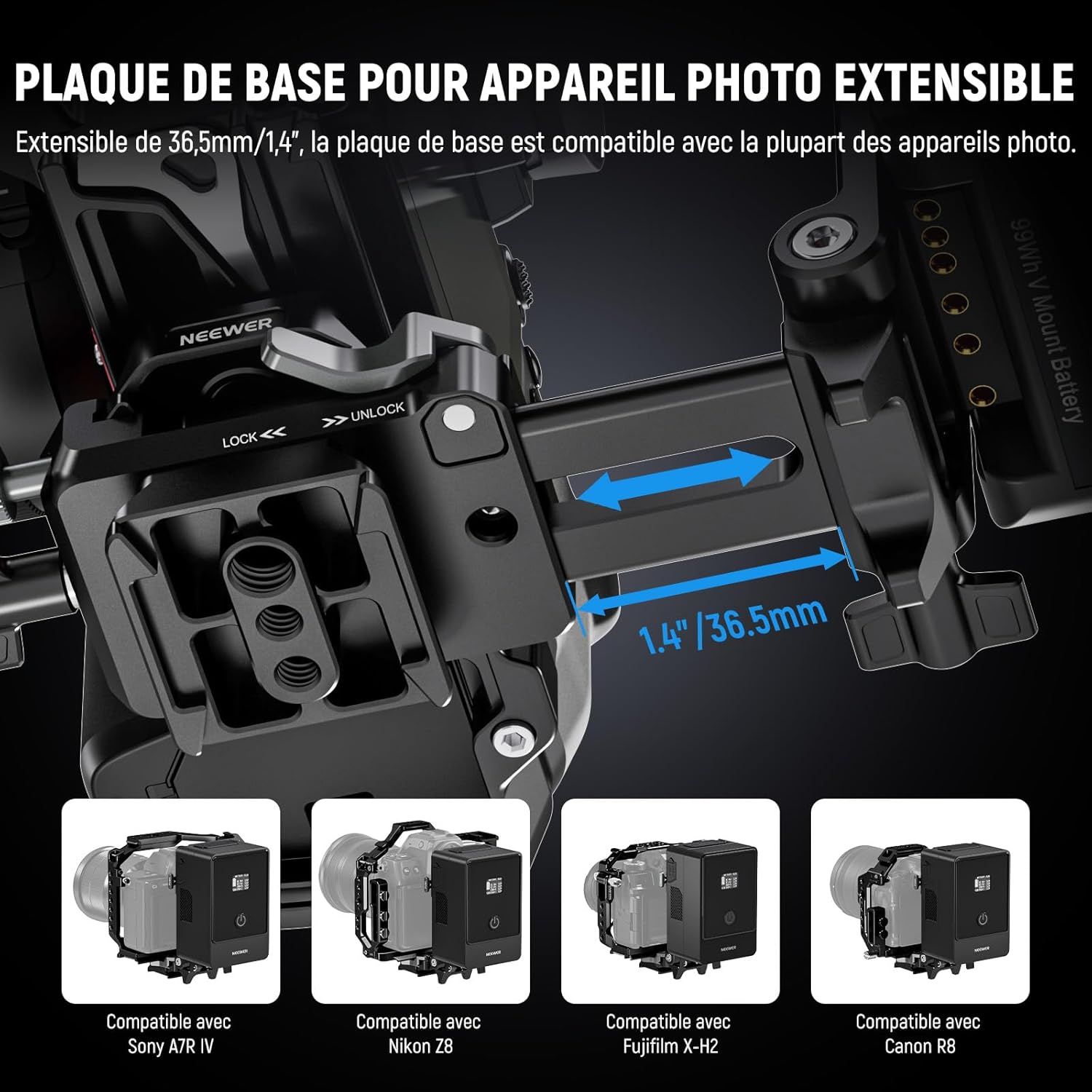 Thumbnail 5 de NEEWER Adaptateur de batterie à monture V avec plaques Arca pour NEEWER PS099E et cages DJI RS