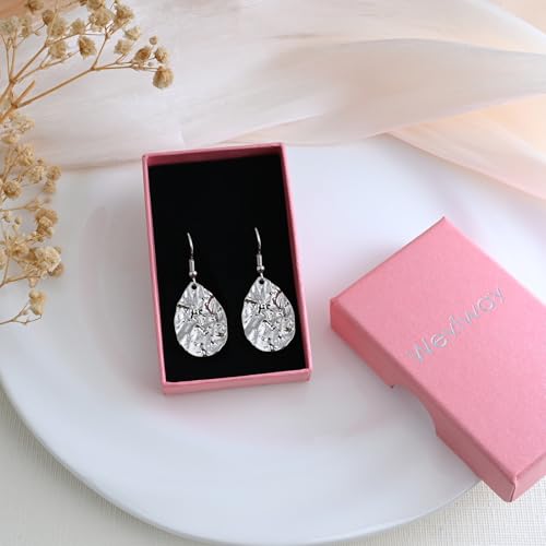Thumbnail 6 de Weviway Silver Teardrop Hammered Dangly Earrings