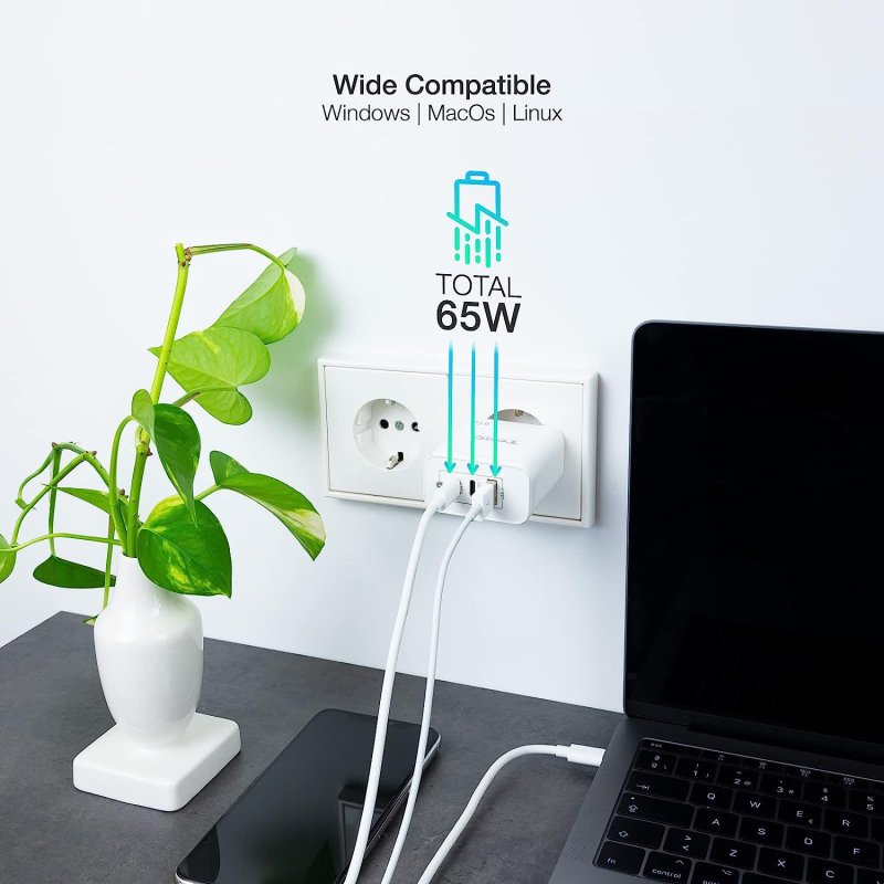 Detalle 2 de TooQ TQWC-GANQC2PD65WT Cargador 65 W blanco