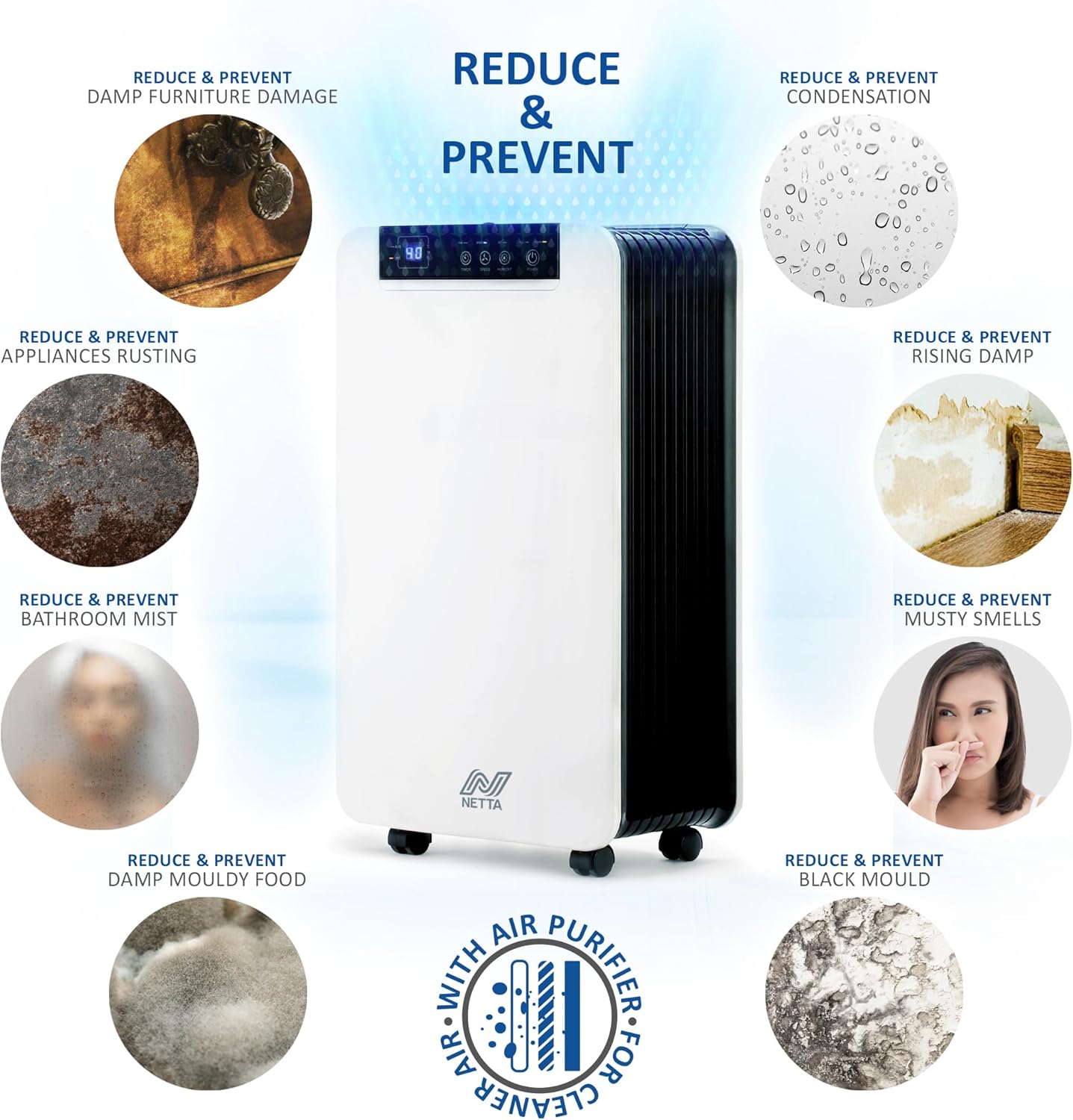 Thumbnail 2 de NETTA 12L/day Low Energy Dehumidifier with Digital Control, Continuous Drain & Auto Restart