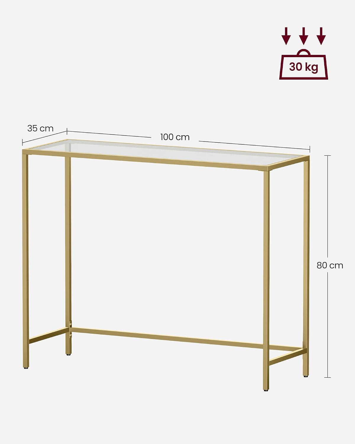 Detalle de VASAGLE LGT26G consolle in vetro, 80 cm