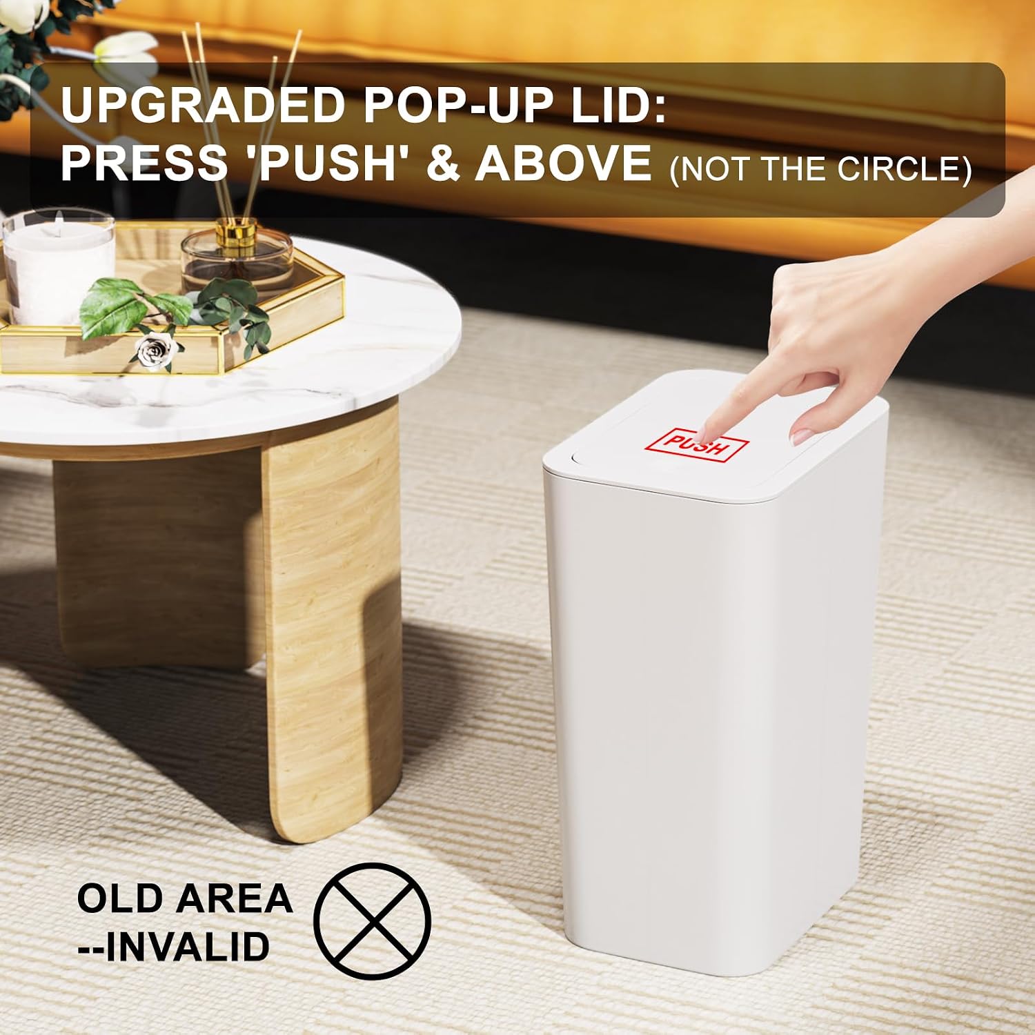 Detalle de N. NETDOT 3-Pack Small Trash Cans, 2.6 Gallon, Pop-Up Lid, Off-White