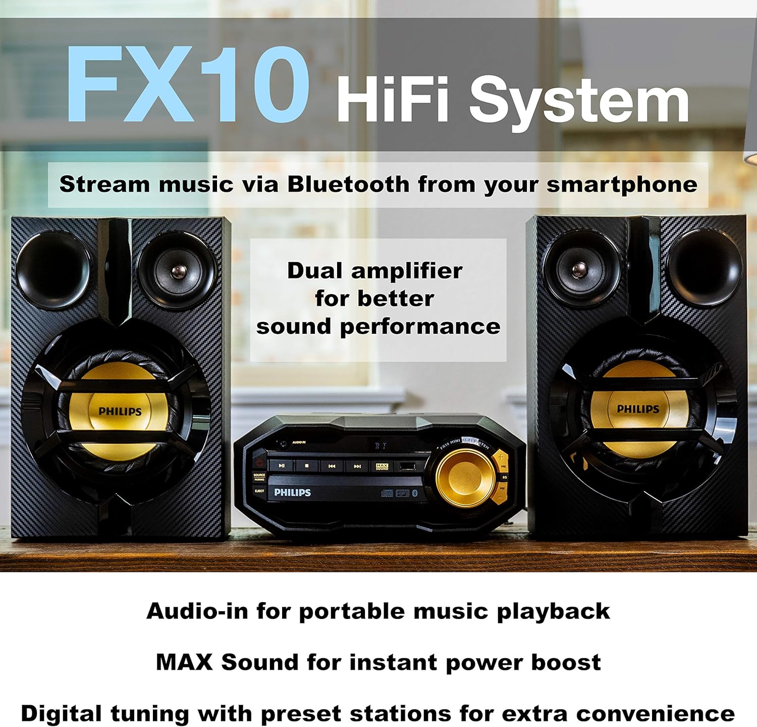 Detalle de Philips FX10 Bluetooth Stereo System 230 W 🎵