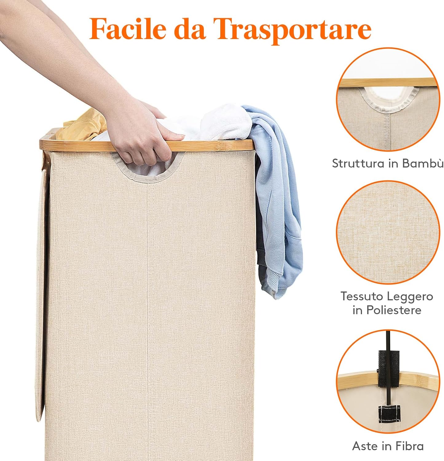 Thumbnail 5 de Lifewit Cesta Portabiancheria 100 L con Coperchio