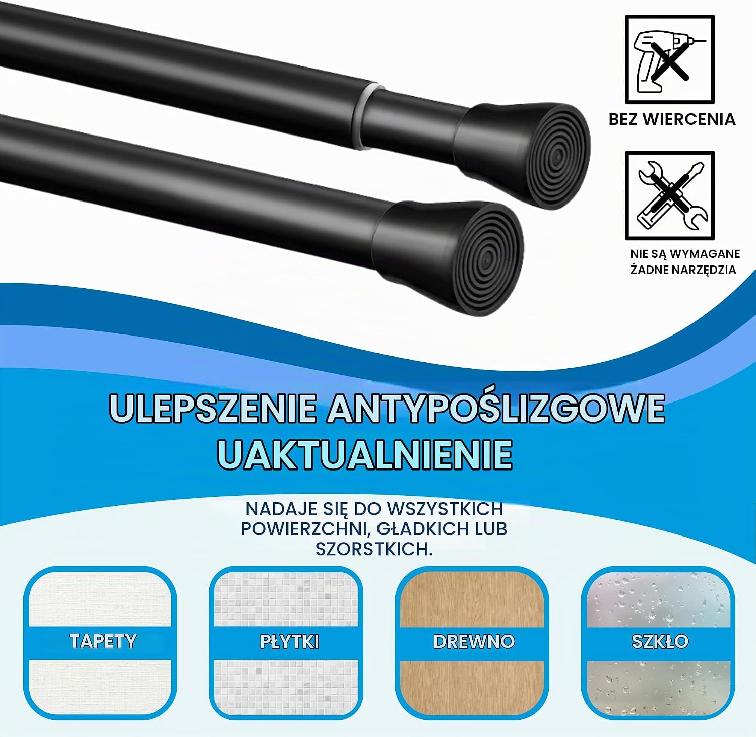 Detalle de Venwemong NO2-8040-14 – teleskopowy drążek rozporowy 72–175 cm, stal nierdzewna