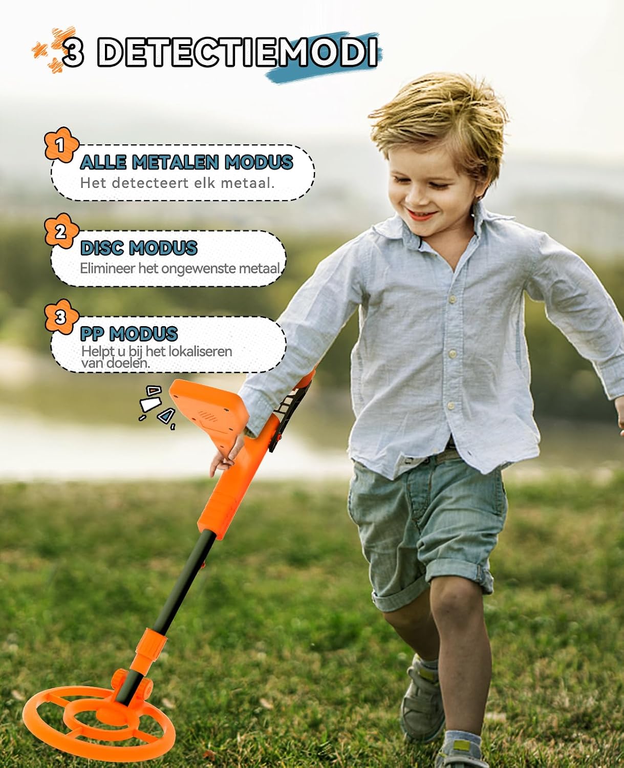 Detalle de SUNPOW OT-MD10 metaaldetector voor kinderen met IP68-spoel, 3 modi