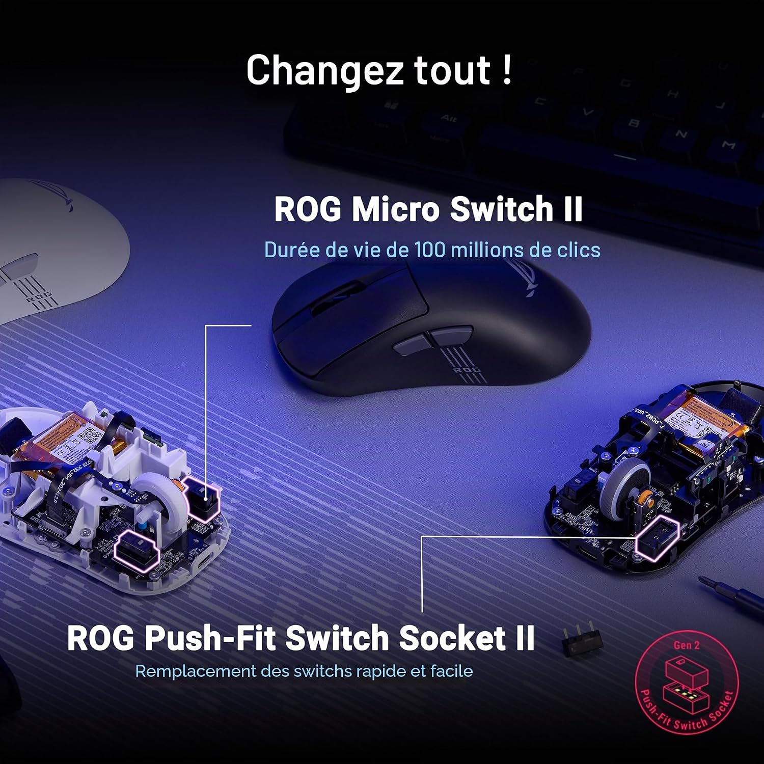 Detalle de ASUS ROG Keris II Origin (sans fil) — souris gaming ergonomique légère