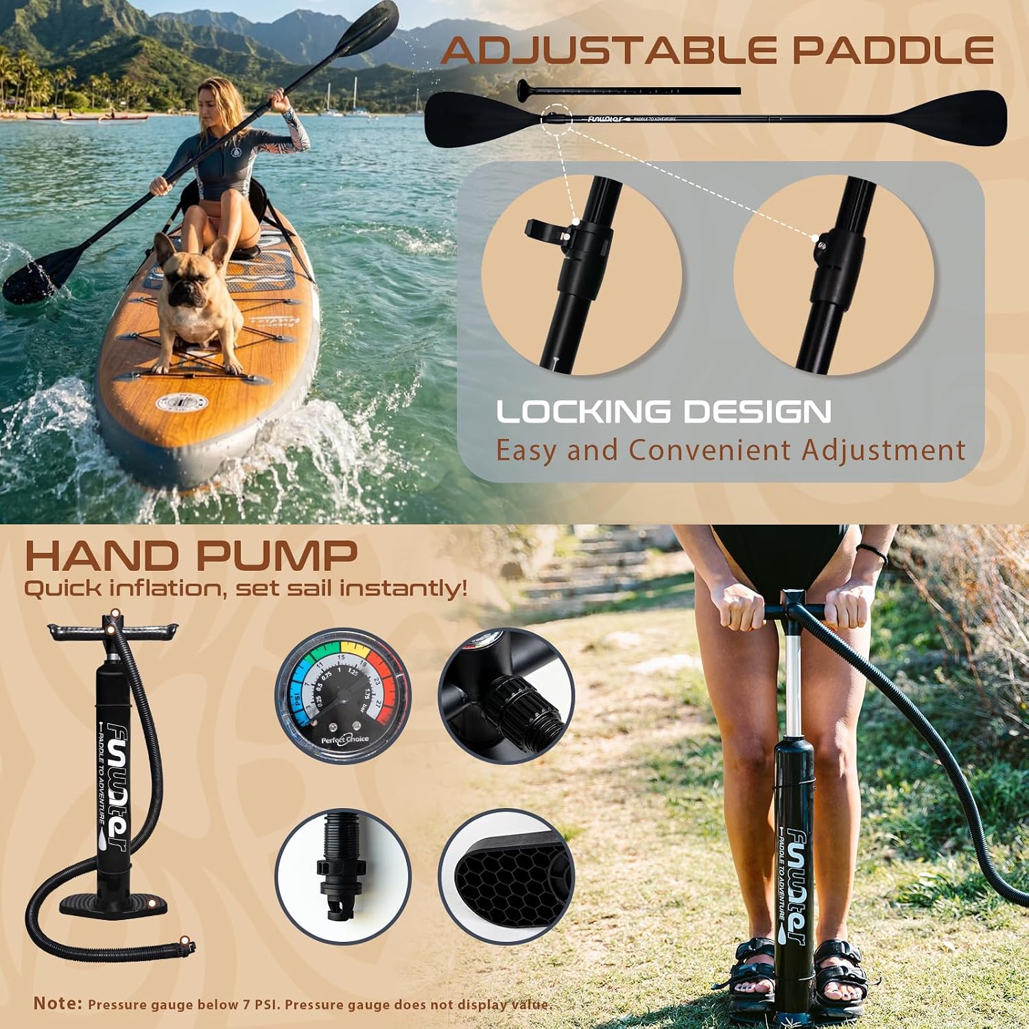 Thumbnail 6 de FunWater Tavola Gonfiabile con Pinne e accessori – versione Upgrade TIKI 350 x 83 x 15 cm