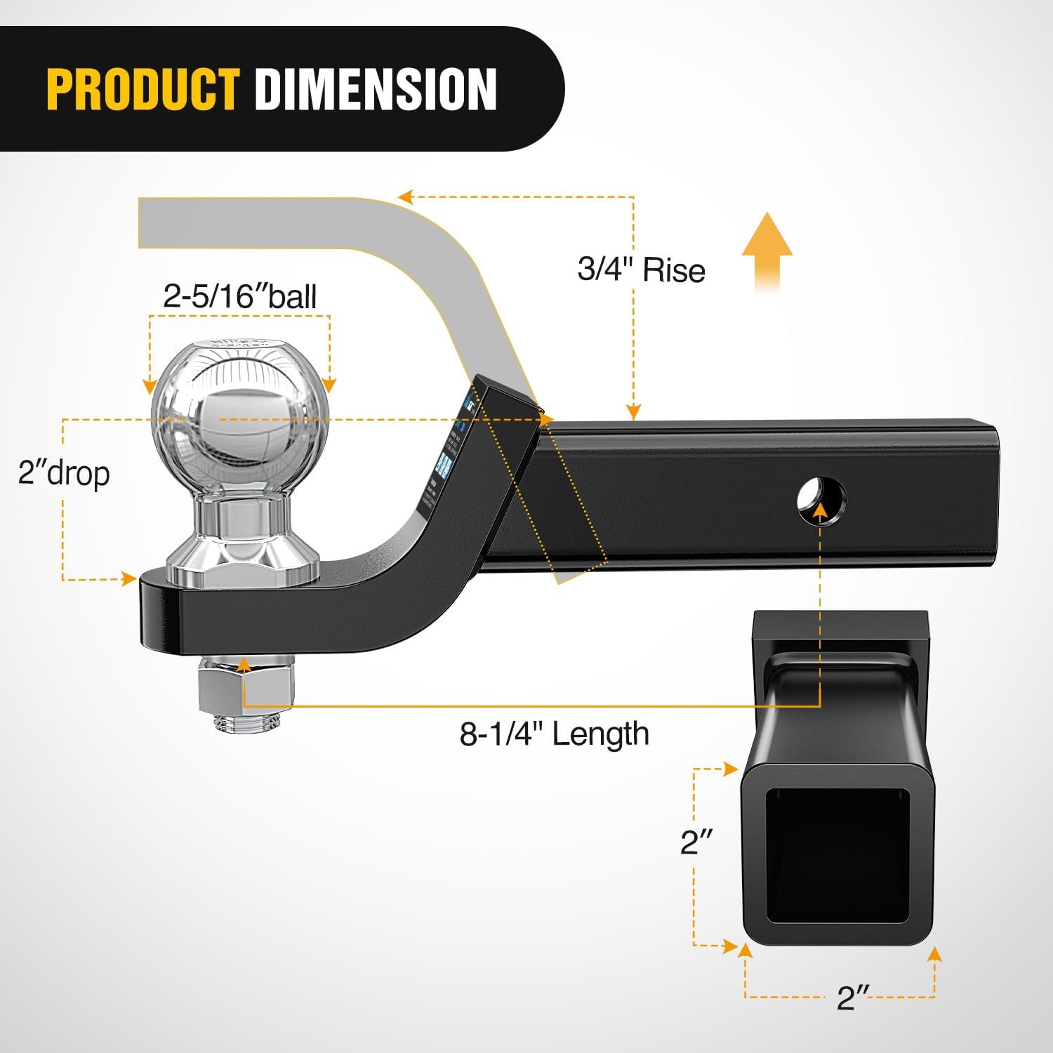 Detalle 2 de Nilight Trailer Hitch Ball Mount with 2-5/16-Inch Trailer Ball, 2-Inch Drop, 5/8-Inch Pin Clip (up to 7,500 lbs)
