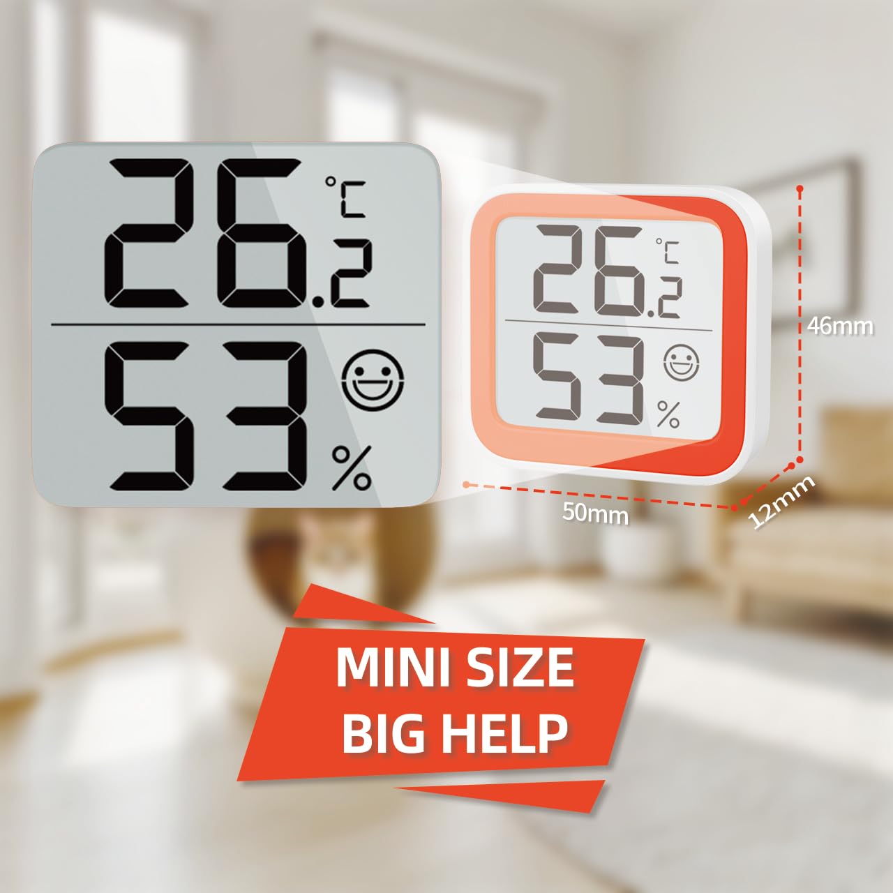 Thumbnail 4 de NOKLEAD Thermometer Luftfeuchtigkeitsmesser mit Komfort-Gesichtssymbol (Orange, 4,5 cm) für Babyzimmer & Büro