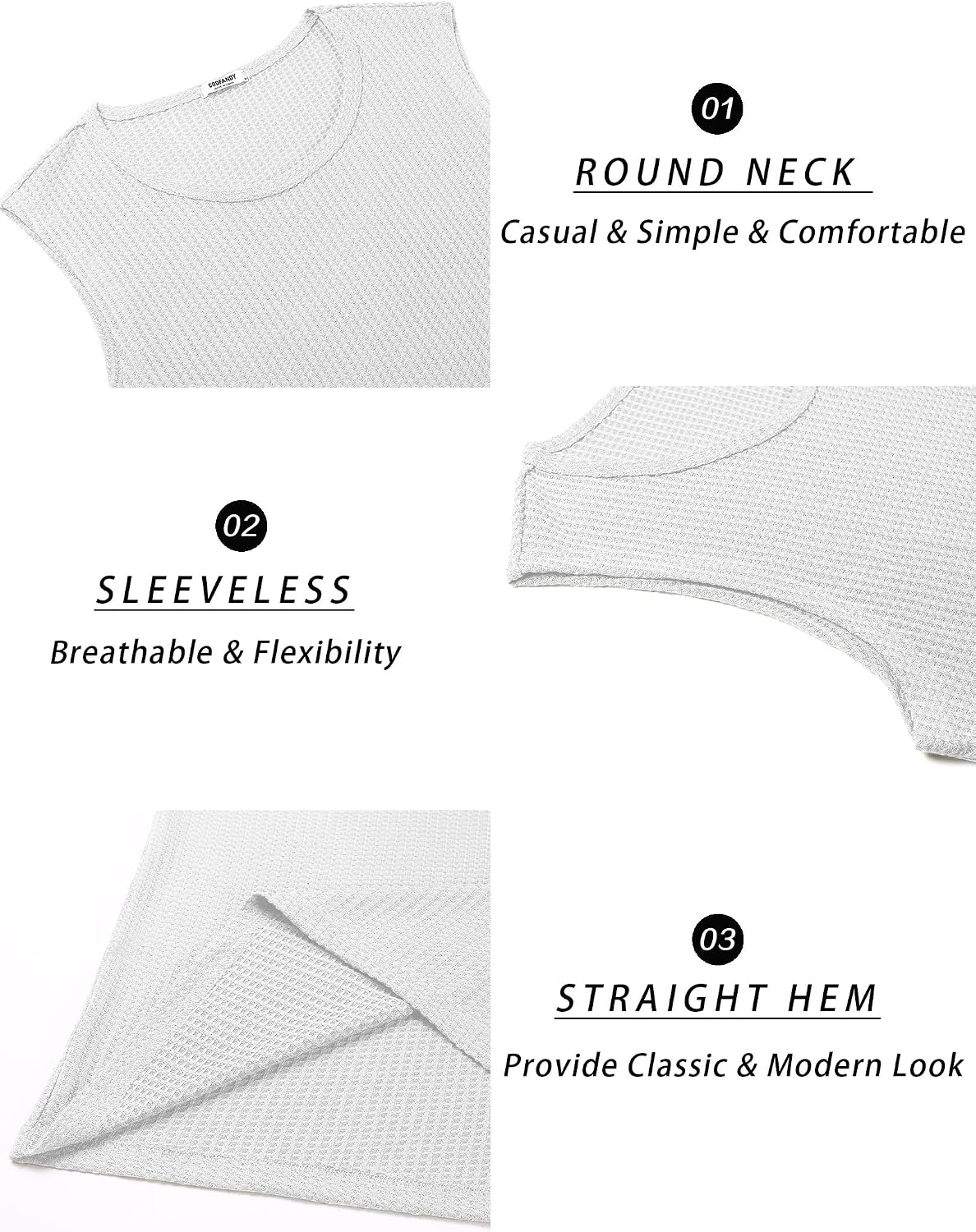Detalle 2 de COOFANDY Mens Casual Tank Tops 2 Pack – Waffle Knit Sleeveless Shirt, Breathable Summer Muscle Tees