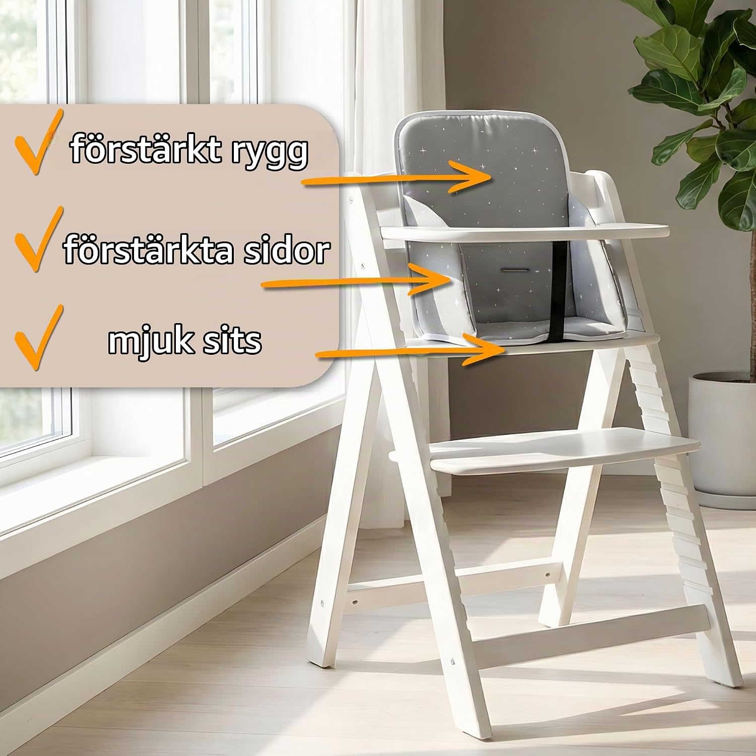 Detalle de Totsy Baby sittdyna för barnstol med förstärkta sidoväggar, halkfri undersida och giraffer