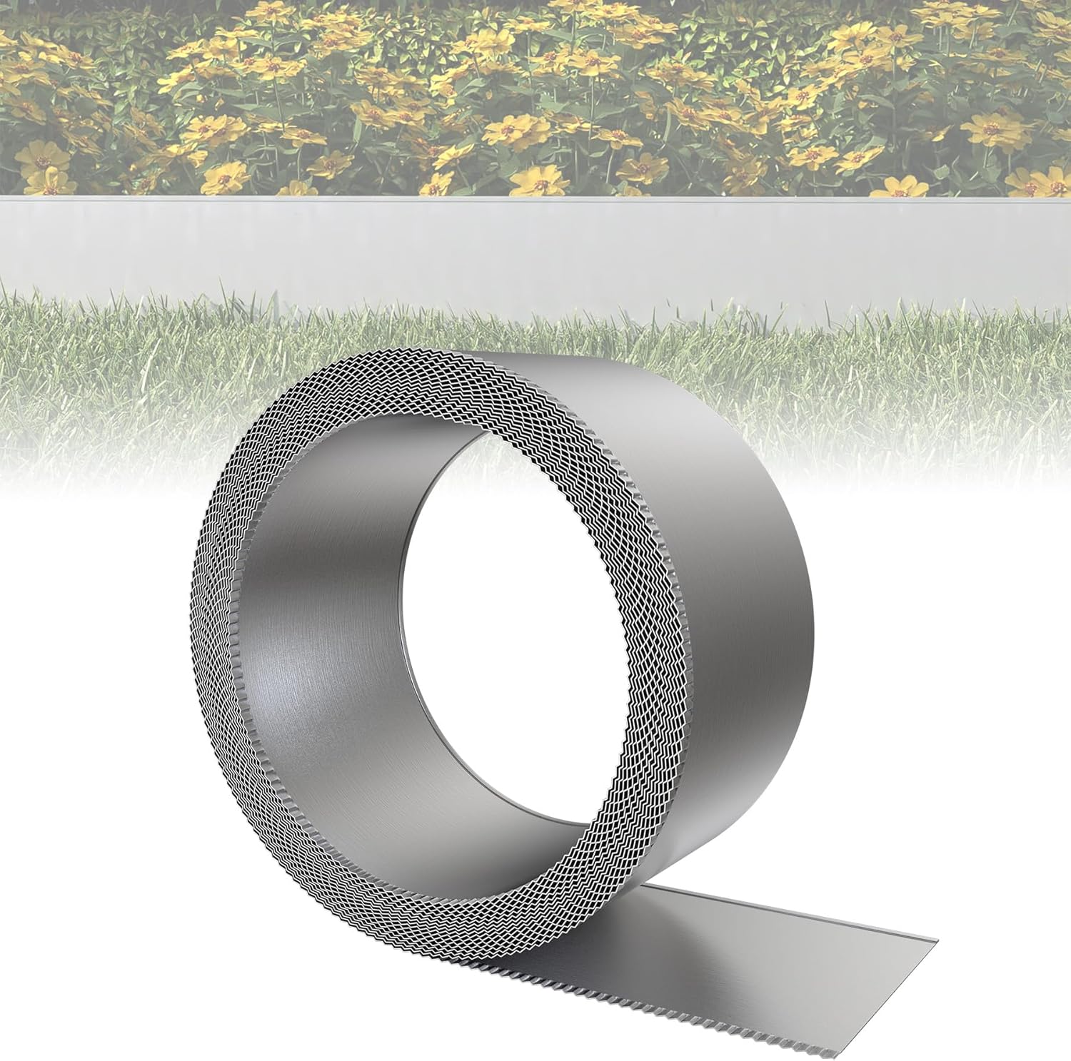 Detalle de ACXIN Metall-Rasenkante 15 cm hoch (verzinkte Oberfläche) – flexible Beeteinfassung für Mähkante & Baumring