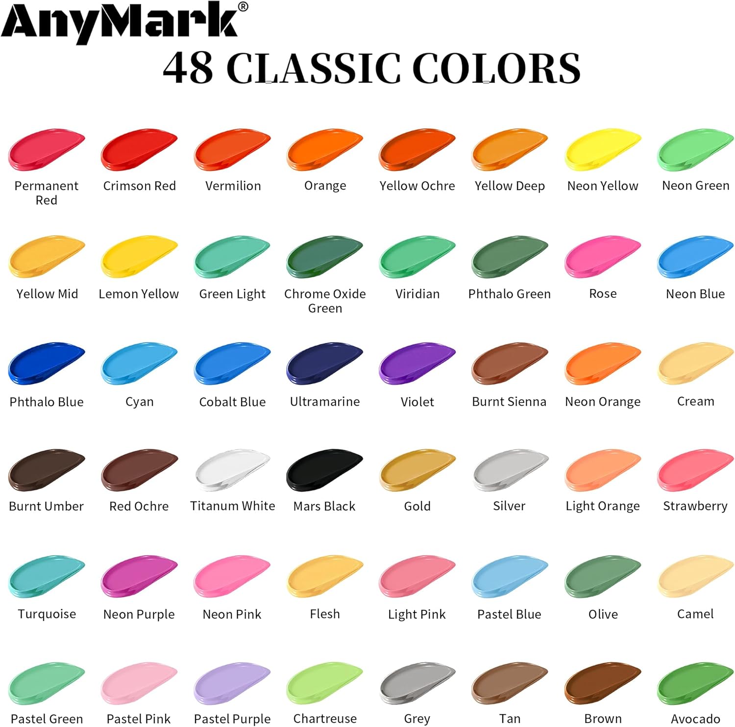Thumbnail 1 de AnyMark Peinture Acrylique – Ensemble de 48 couleurs classiques avec 12 pinceaux et flacons de 60 ml