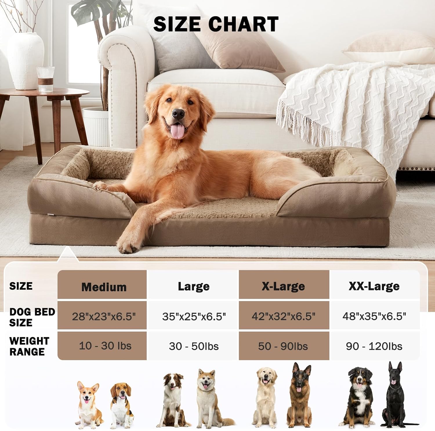 Thumbnail 5 de JOEJOY Extra Large Waterproof Orthopedic Dog Bed (Washable Cover) – 107x81x17 cm, Brown