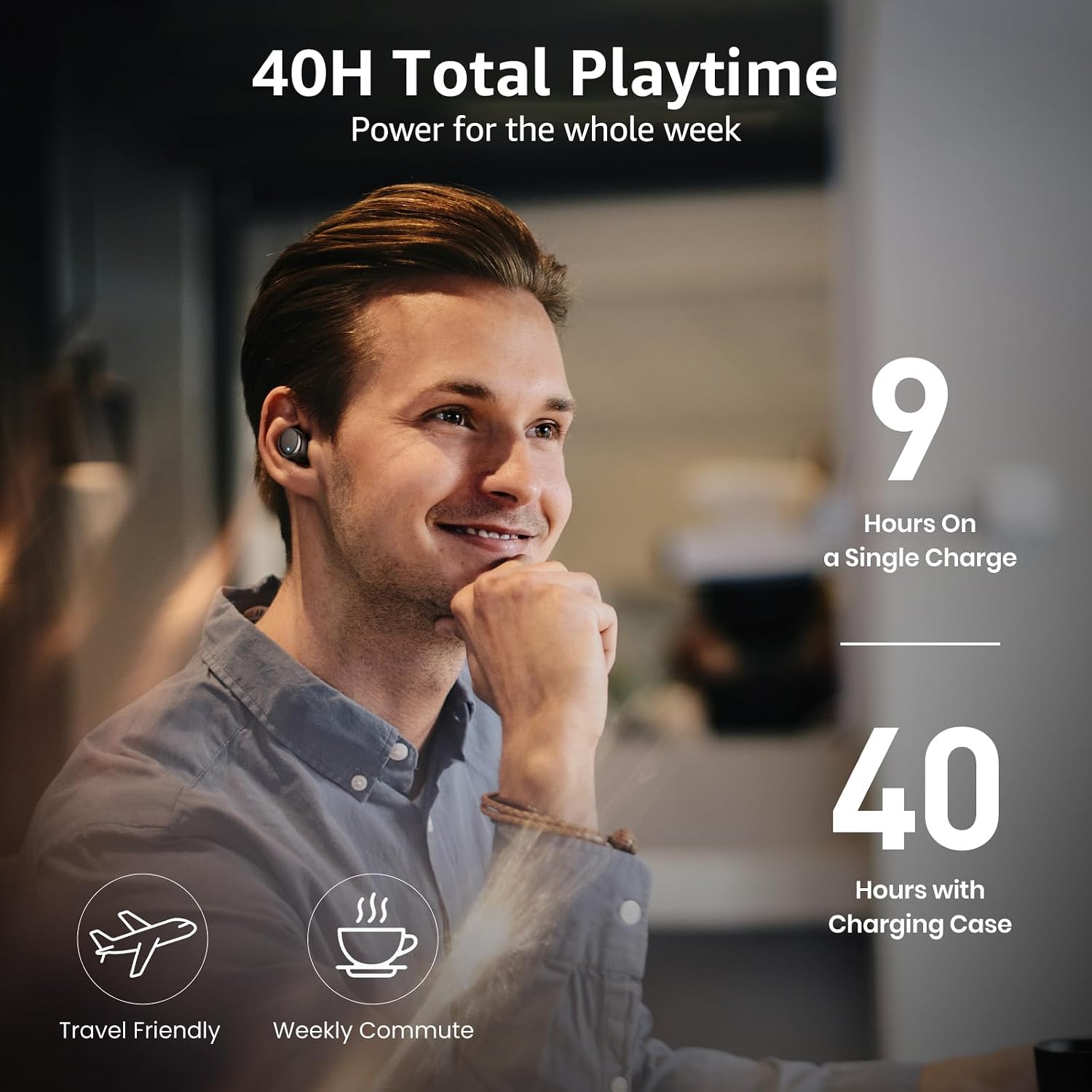 Detalle 2 de TOZO T6 Wireless Earbuds, Bluetooth 5.3, IPX8, Up to 40 Hours
